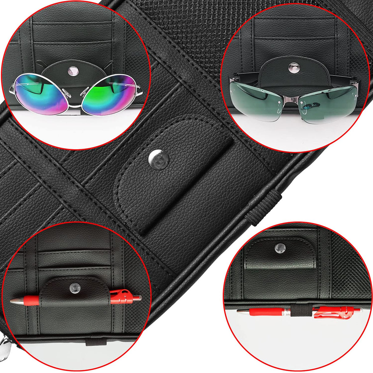 Da by Car Sun Visor Organizer, Multi-Pocket Visor Organizer Storage Pouch for Cars, SUVs & Trucks with Double Zippers, Elastic Bands & Glasses Clip - Organizes Essentials Keep Tidy (Black)