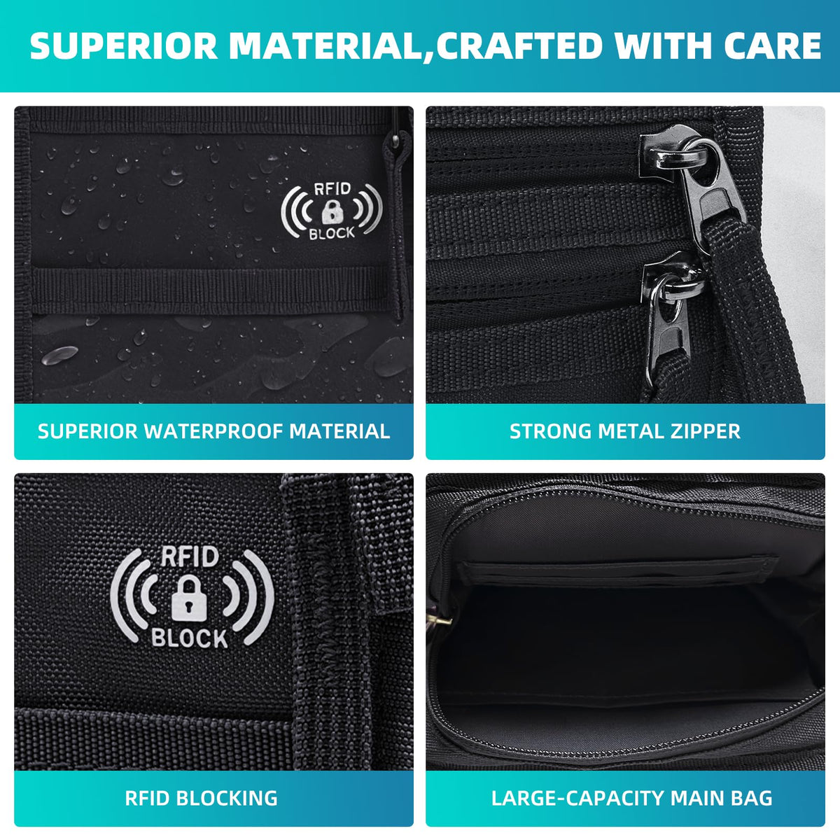 OPOALO RFID Neck Wallet for Travel, Passport Holder, Money Pouch, Black