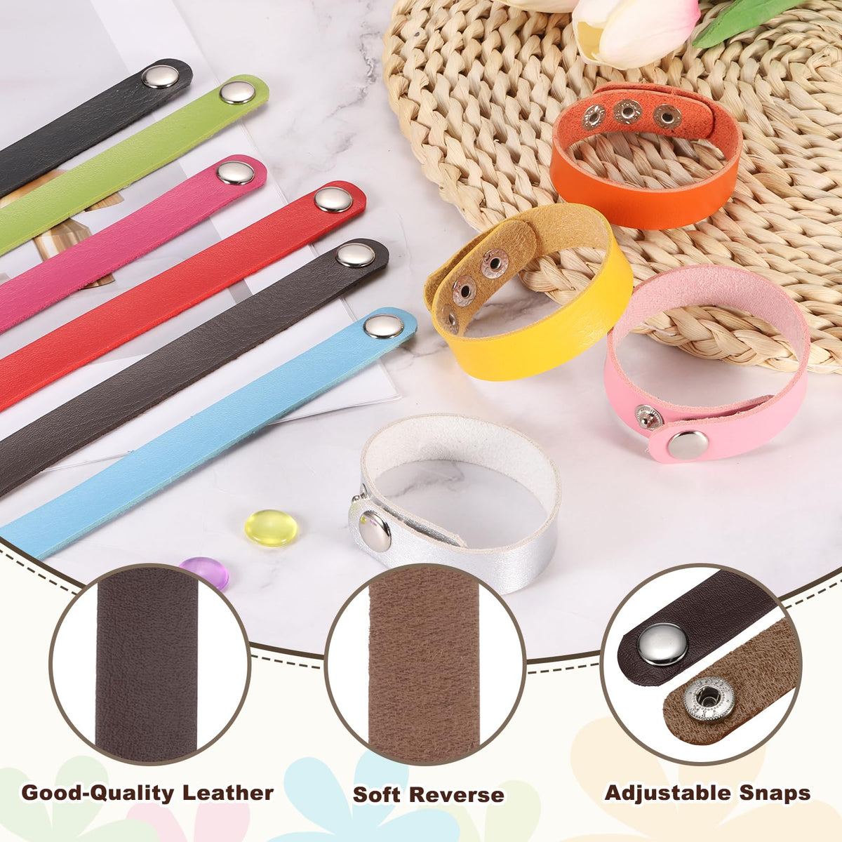 MECCANIXITY 10 Pcs Plain Leather Bracelets Leather Snap Bracelets Adjustable Blank Wrist Cuffs DIY Craft Wristbands for Men Women Jewelry Making, Brown