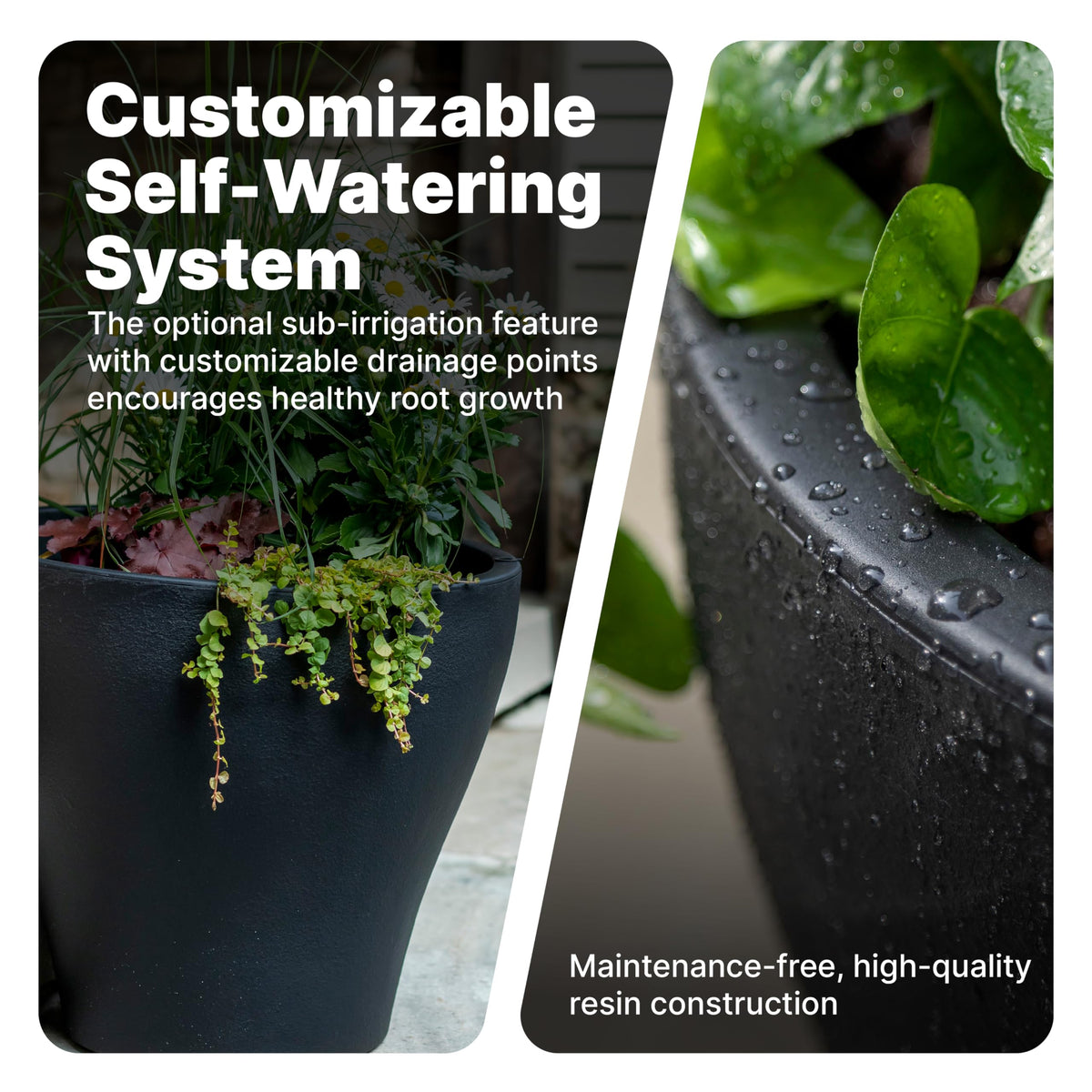 Step2 Fernway Round Planter, Large Planters for Outdoor Plants, Gardening and Flower Pot for Patio or Porch, Efficient Drainage, Durable Plastic, Onyx Black, 2-Pack
