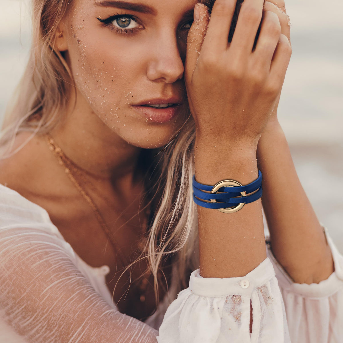 Long tiantian Leather Cuff Wrap Bracelet Blue Bracelets for Women Circle Charm Bangle Boho Multilayer Stackable Jewelry