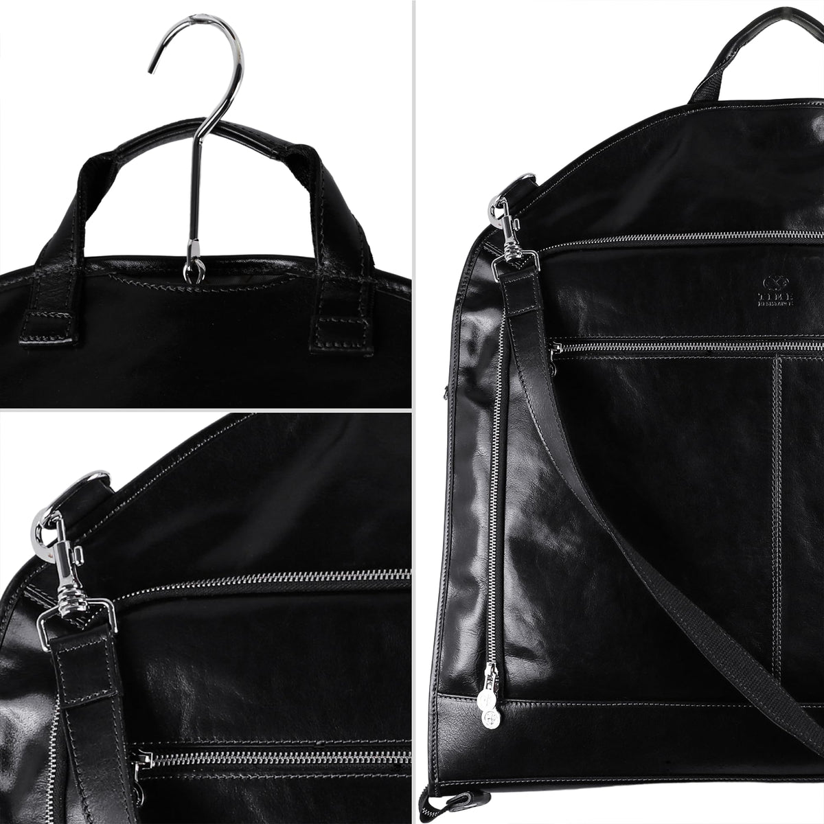 Time Resistance Leather Garment Bag - Slim Carry-On Suit Carrier for Dress Protection (Black)