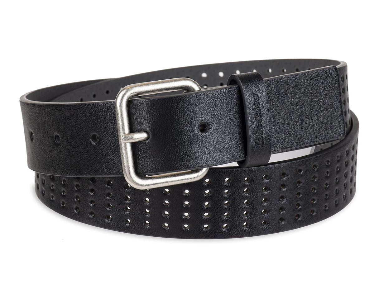 Dickies Women's Square Harness Buckle Multi-Perforated Casual Belt, Black Perforated, Medium