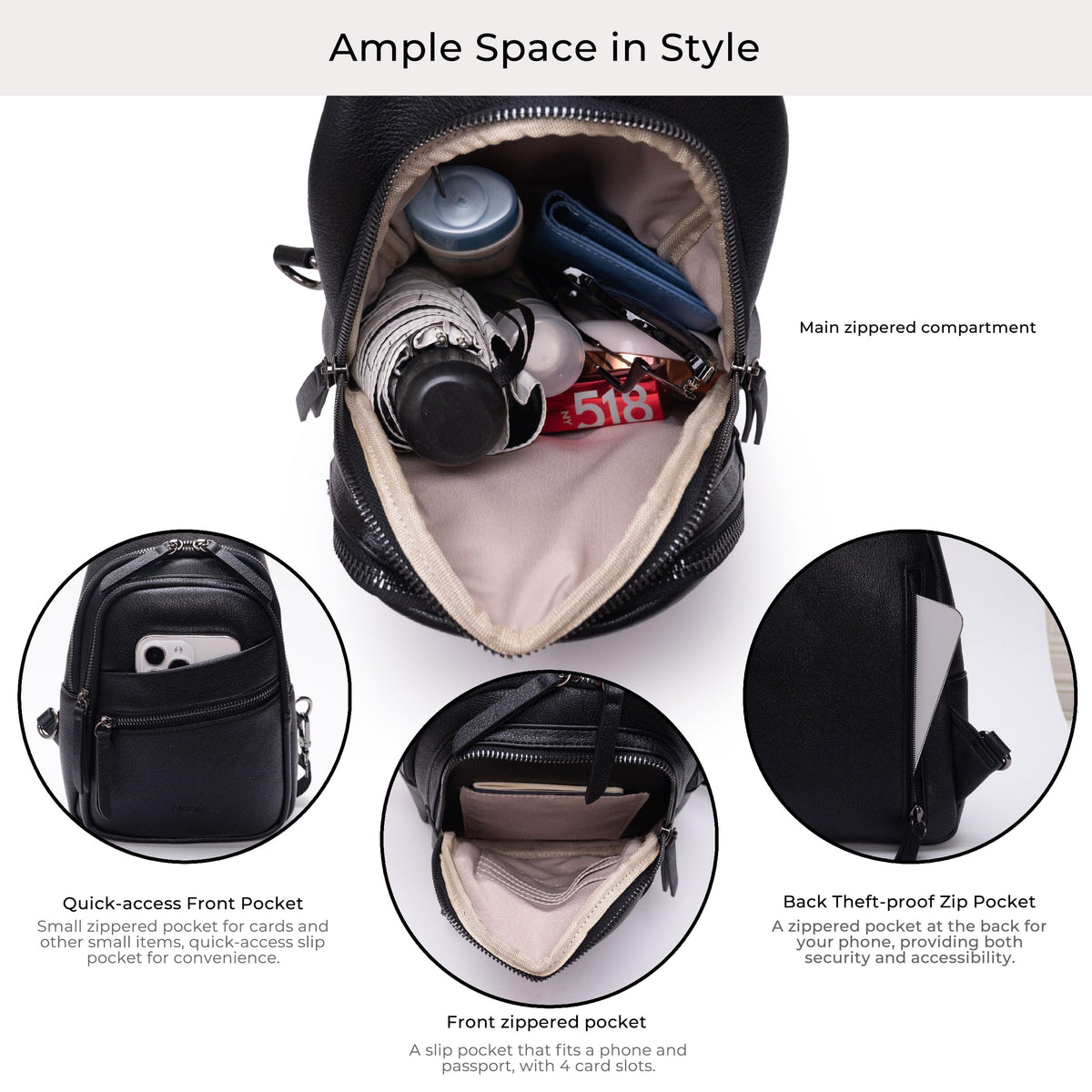 Alldaily Large Sling Bag for Women Crossbody Purse Leather Fashionable Trendy Chest Bag for Travel, Fanny Pack (Black)