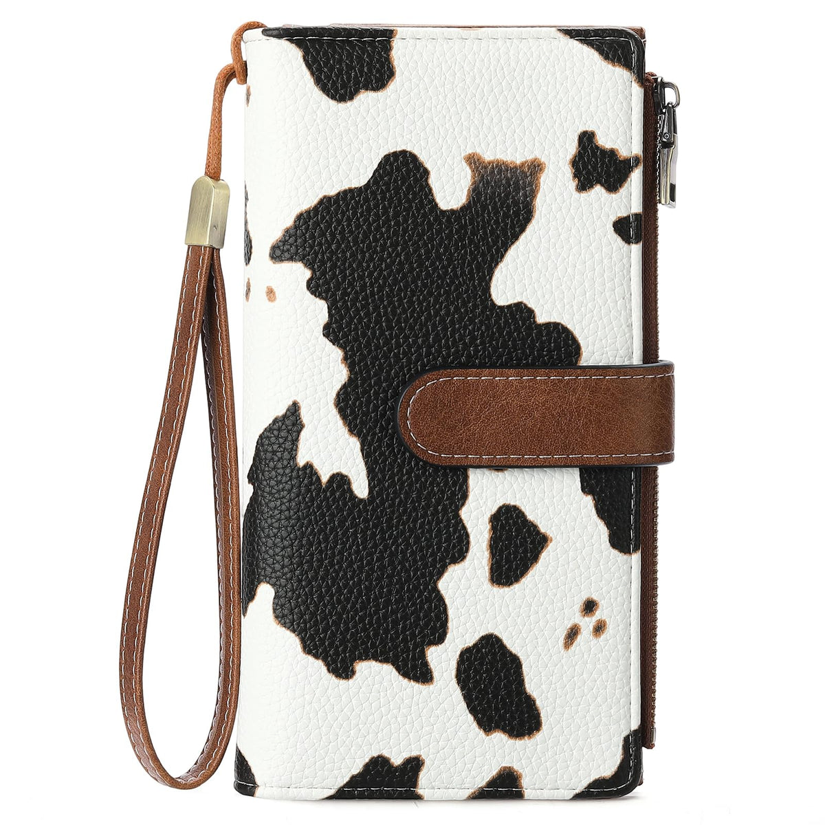 GOIACII Wallet for Women Large Wristlet Purse Trifold Clutch Cow Print