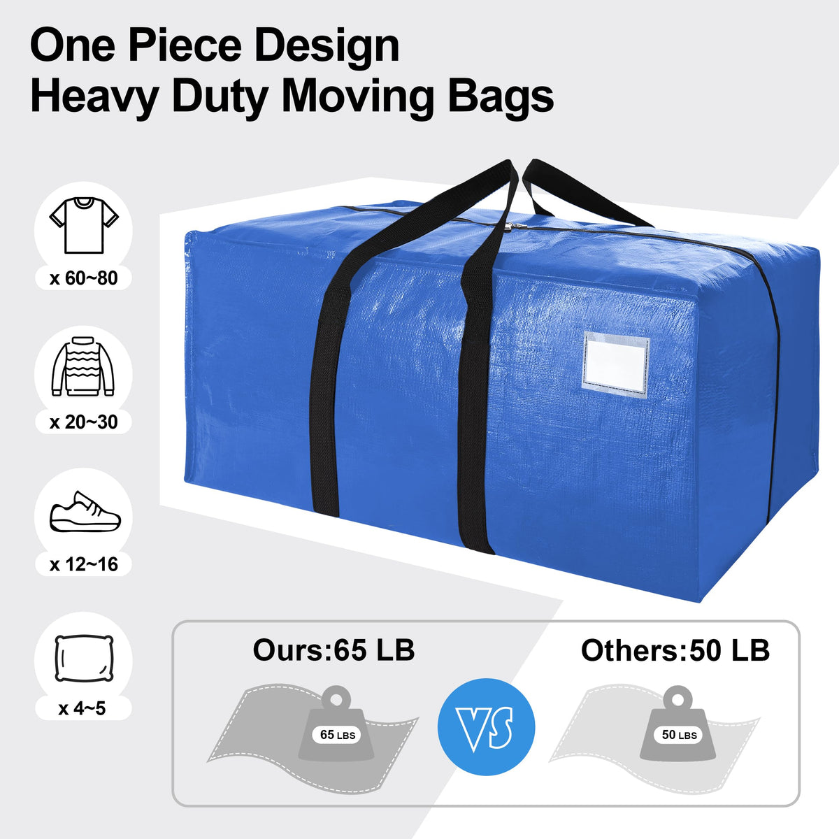 VELVETSURE Heavy Duty Extra Large Moving Bags W/Backpack Straps - Strong Handles & Zippers, Storage Totes For Space Saving, Fold Flat, Alternative to Box and Bin (Set of 6, Multicolor)