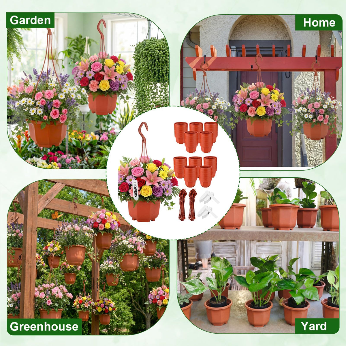 Romooa 200 Pack 5.1 Inch Plastic Hanging Pots Bulk Nursery Hanging Planters with Hooks and Drainage Small Grower Pots for Indoor Outdoor Plants, Garden, Includes 200 Labels(Brown)