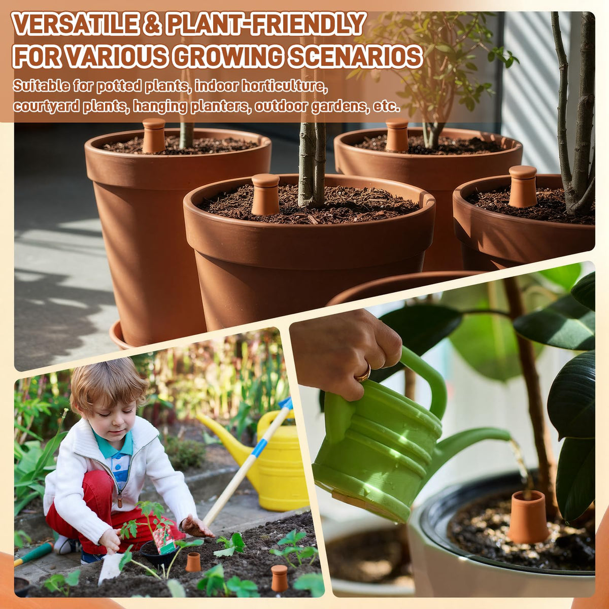 Ferrochef 4 Pcs Large Terracotta Watering Pots 50 oz Ollas Self-Watering Pots with Lids Terracotta Watering Globes Bulk Plant Irrigation System for Indoor Outdoor Plants Garden Beds