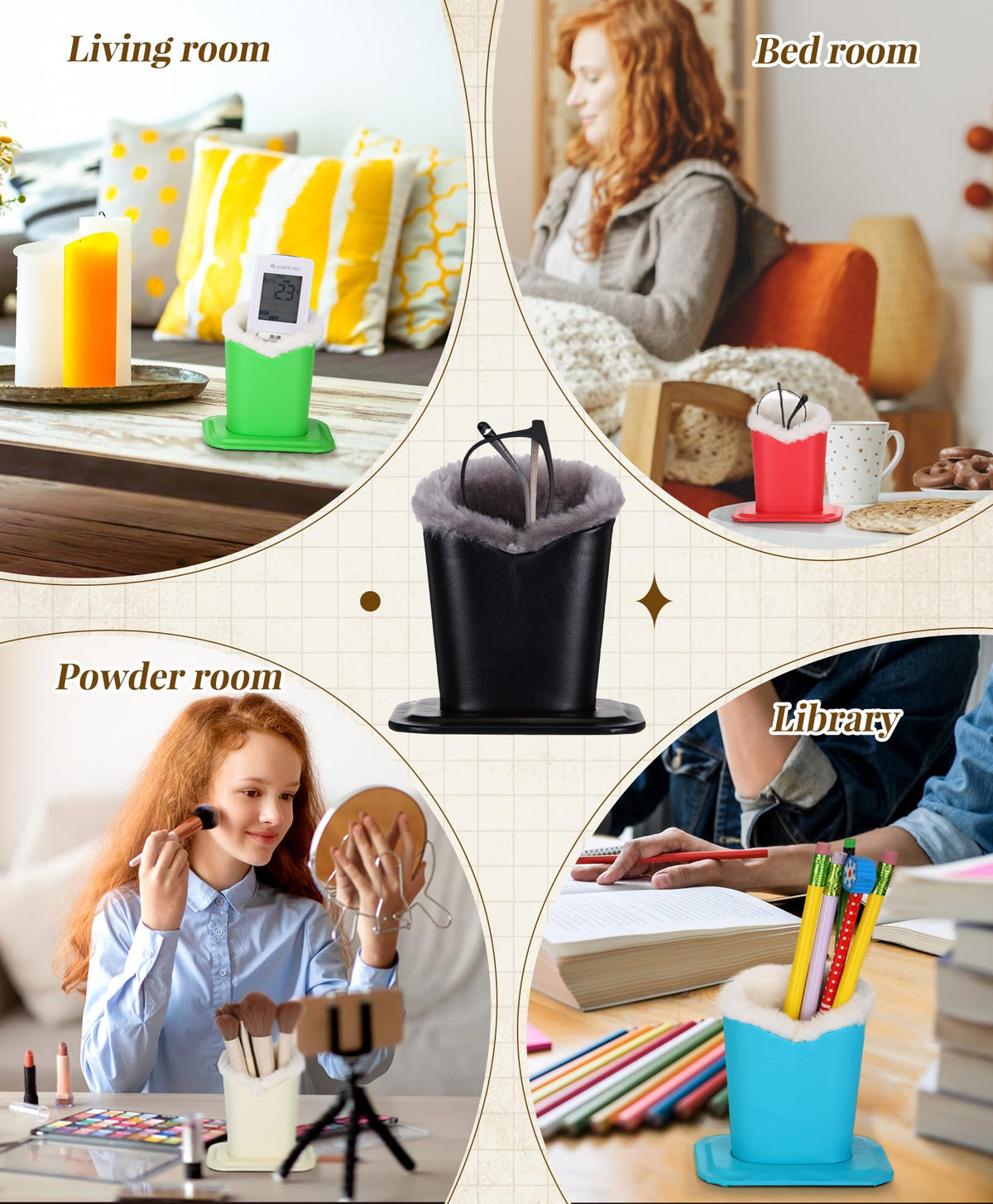 Weewooday 6 Pack Plush Lined Eyeglasses Holder Stand for Glasses Leather Reading Stand Case Protective Glasses Case (Trendy)