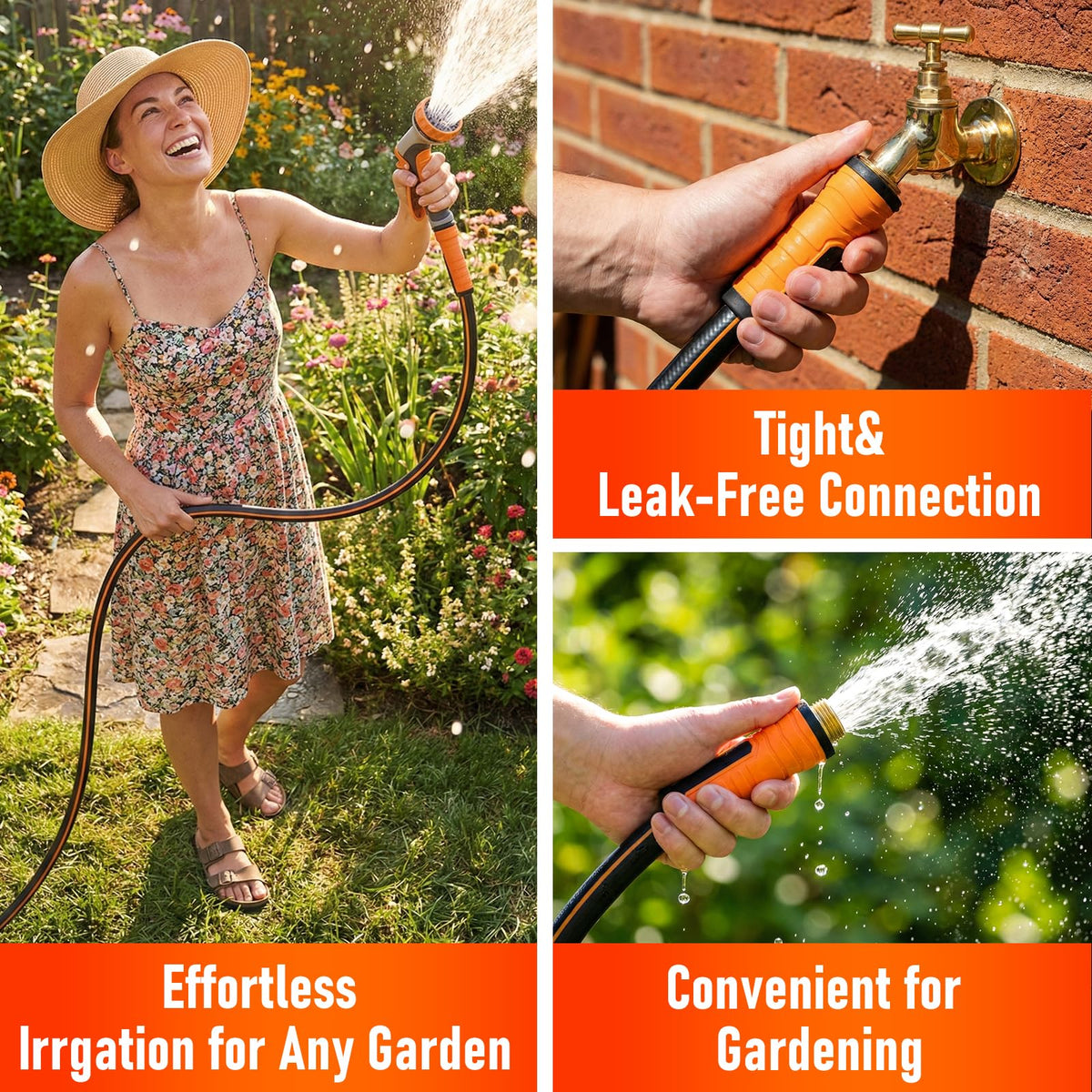 Garden Hose 50 ft x 5/8", Heavy Duty Water Hose, Flexible and Durable, Kink Resistant Lightweight Hybrid Hose, Leakproof Yard Hose with Male to Female Fittings