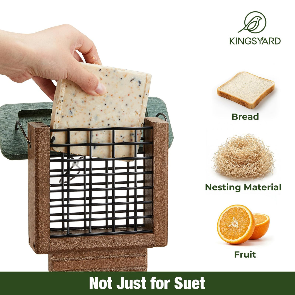 Kingsyard Recycled Plastic Suet Feeder, Tail Prop Suet Feeder for Outside Hanging, Sturdy & Durable, Great for Woodpecker & Clinging Birds, Green