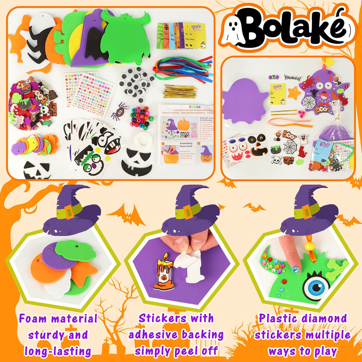 380Pcs Halloween Crafts for Kits 24 Sets Funny Halloween Arts and Crafts for Kids Include 34 Foam Cards 210 Glitter Stickers and All Accessories Included for Kids Adults Halloweens Party Favors