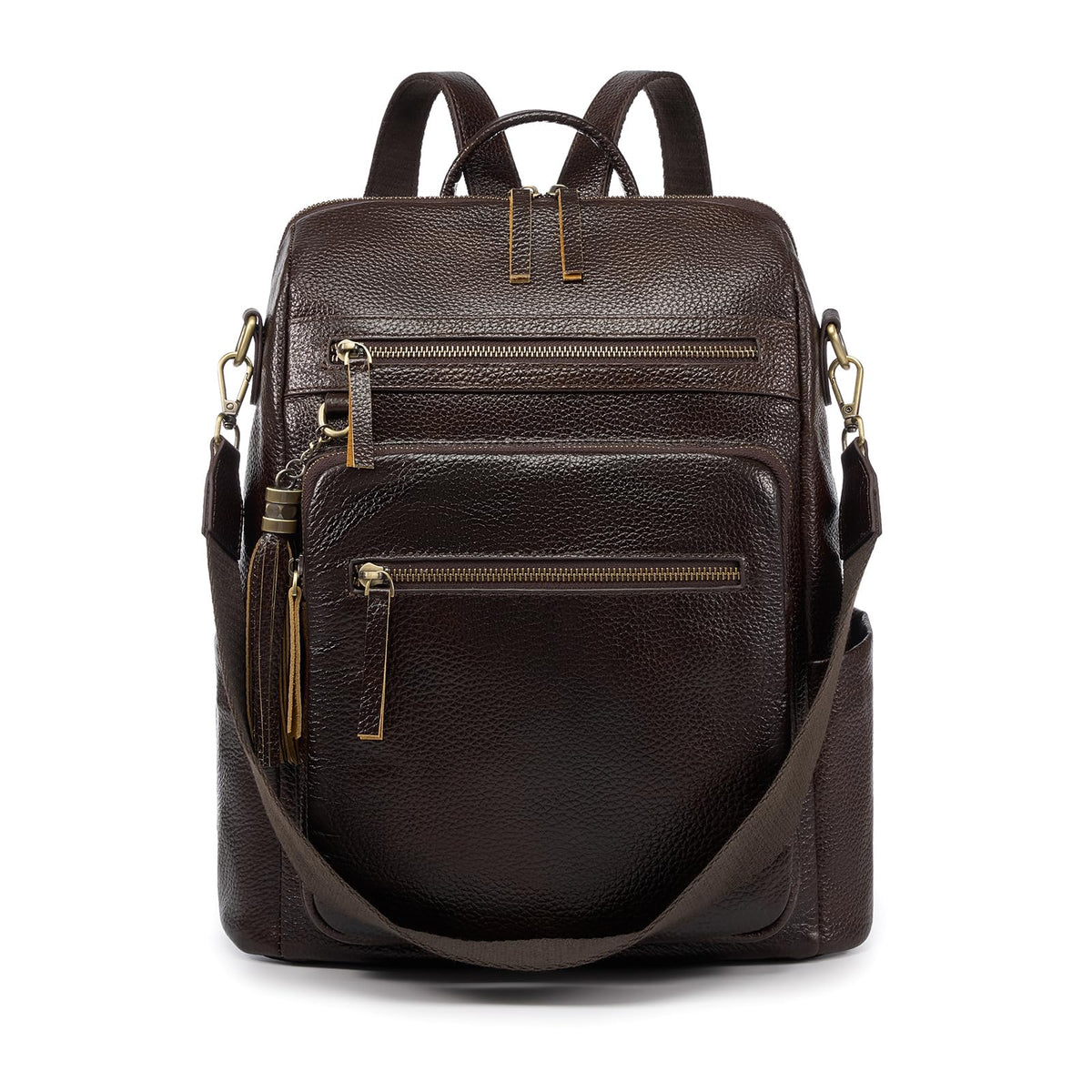 UEIRY Genuine Leather Backpack Purse for Women Convertible Shoulder Bag with Multiple Pockets for Travel Work School（Coffee）