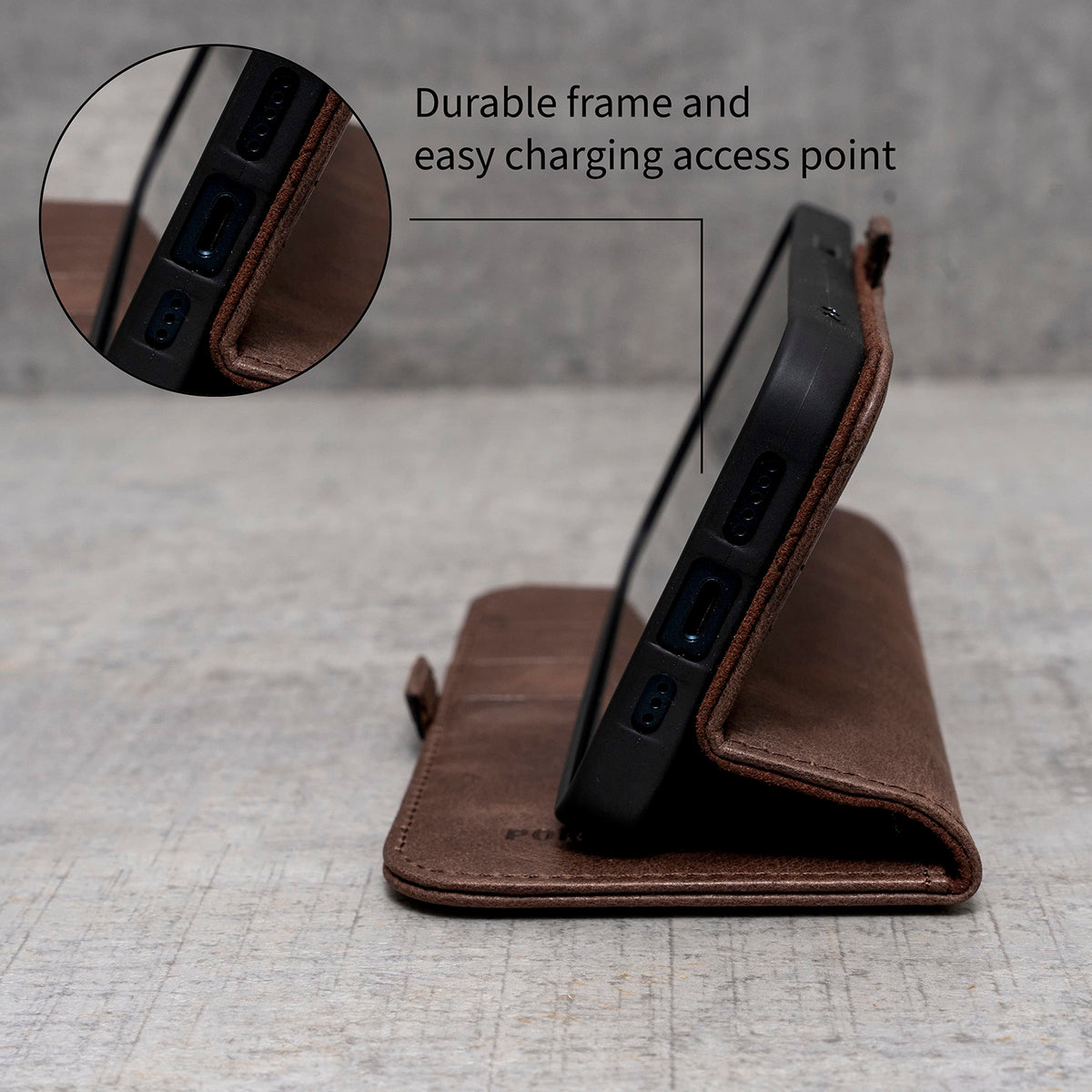 Porter Riley - Leather Case for Samsung Galaxy S24. Premium Genuine Leather Stand Case/Wallet/Cover (Chocolate Brown)