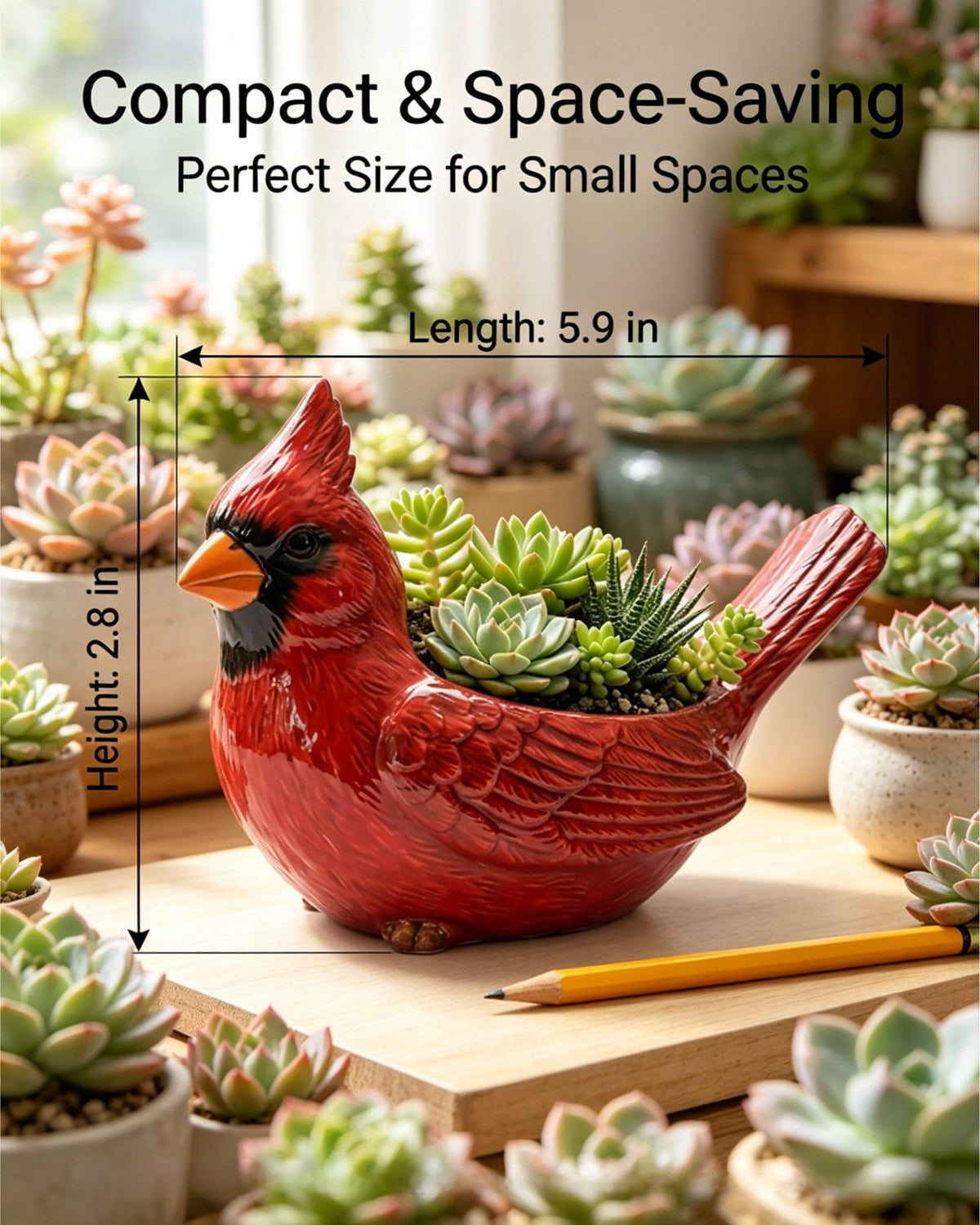 Nosecado Cardinal Bird Succulent Planter, Red Birds Plant Pot, Cardinal Succulent Planter Flower Plant Pot, Small Bird Planter for Desk Windowsill Garden Decor, Unique Gift (Red)