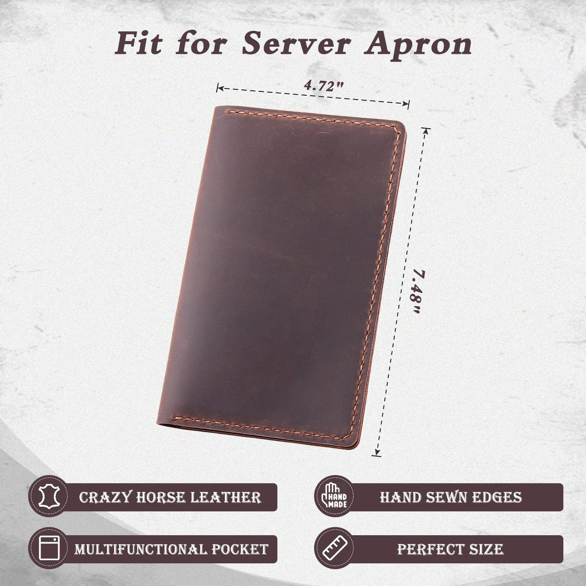 Fasjosma Server Books for Waitress,Leather Restaurant Guest Check Presenters Card Holder for Waitress,Restaurant Waitstaff Organizer with Money Pocket,Waiter Accessories Fit Server Apron-Coffee