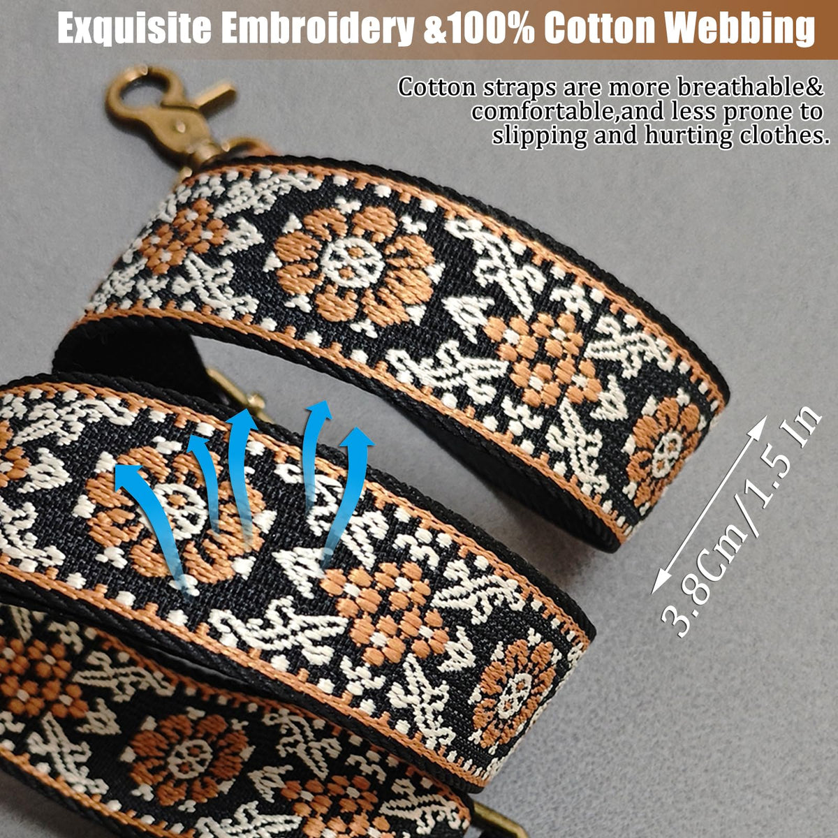 Aeiruo Purse Strap, 1.5" Cowhide Head Wide Shoulder Bag Strap Adjustable Replacement,Jacquard Embroidery Crossbody Bag Straps (Vintage PB Flower)