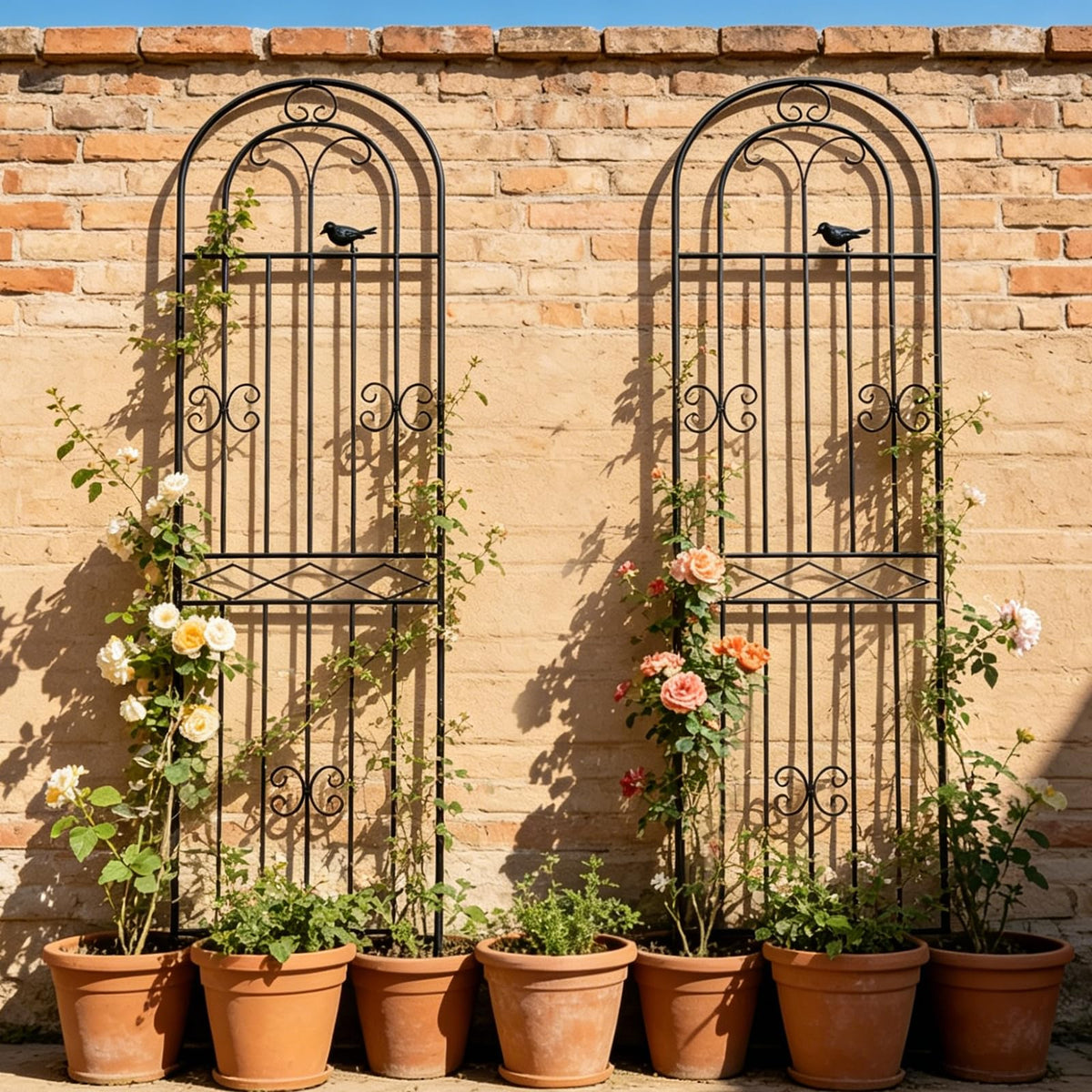 Macteyia 2 Pack 70.8" H x 19.7" W Metal Garden Trellis with Black Coating, Wire Lattice Grid Panel for Climbing Plants Outdoor Roses Vine Cucumbers Vegetables Flower Support (70.8" H, 2 Pack)