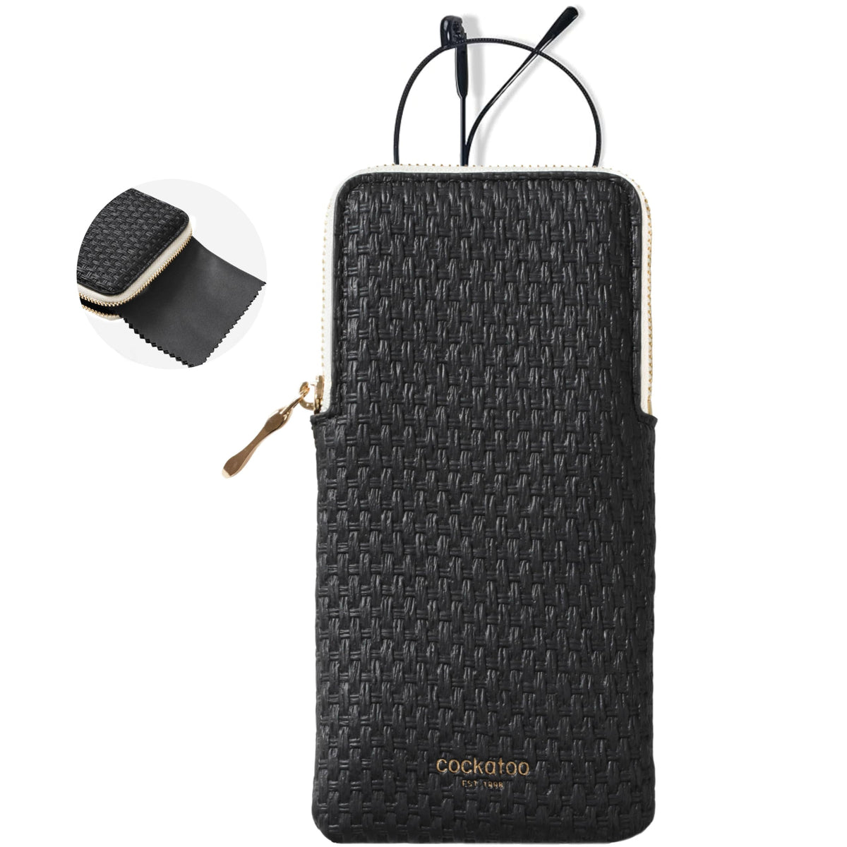 Cockatoo Portable Glasses Case, Drop-Resistant Eyewear Storage Pouch, Slim Soft Case for Sunglasses, with Cleaning Cloth (Black)