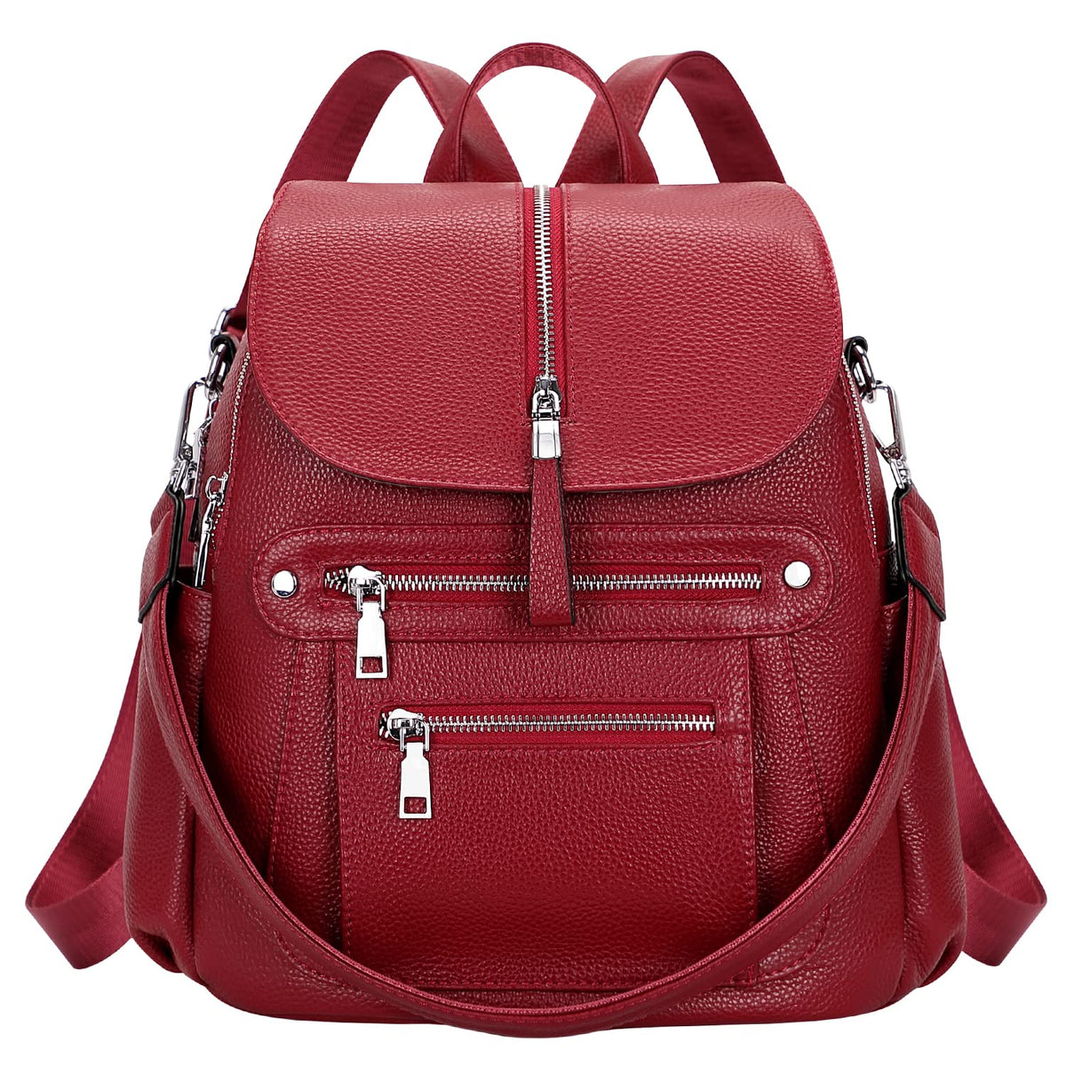 ALTOSY Leather Backpack Purse for Women Fashion Casual Handbag with Multi Pockets and Flap (S107 Wine Red)