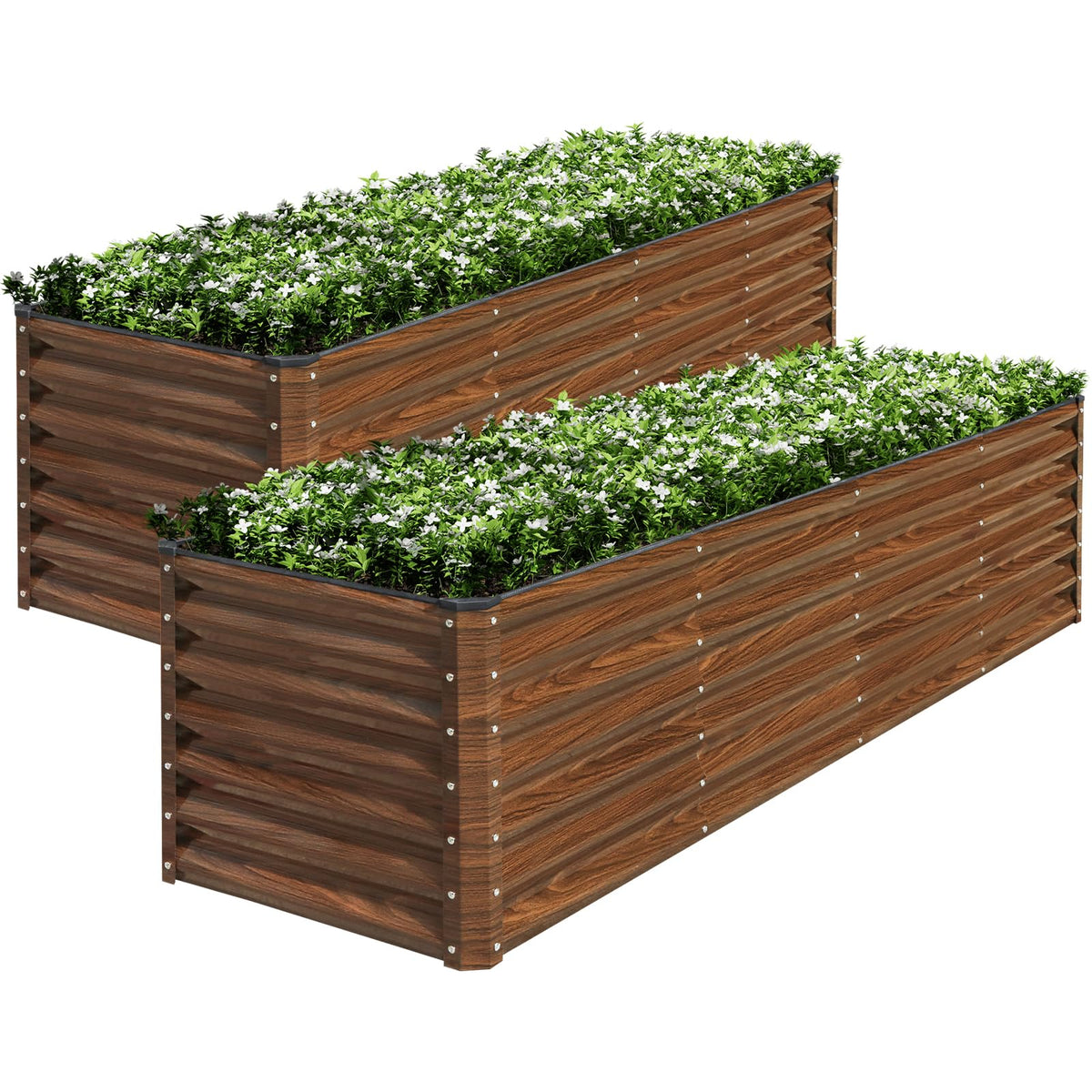SnugNiture 2-Pack 8x2x2FT Galvanized Raised Garden Bed Kit, Metal Planter Box for Planting Plants Vegetables, Brown