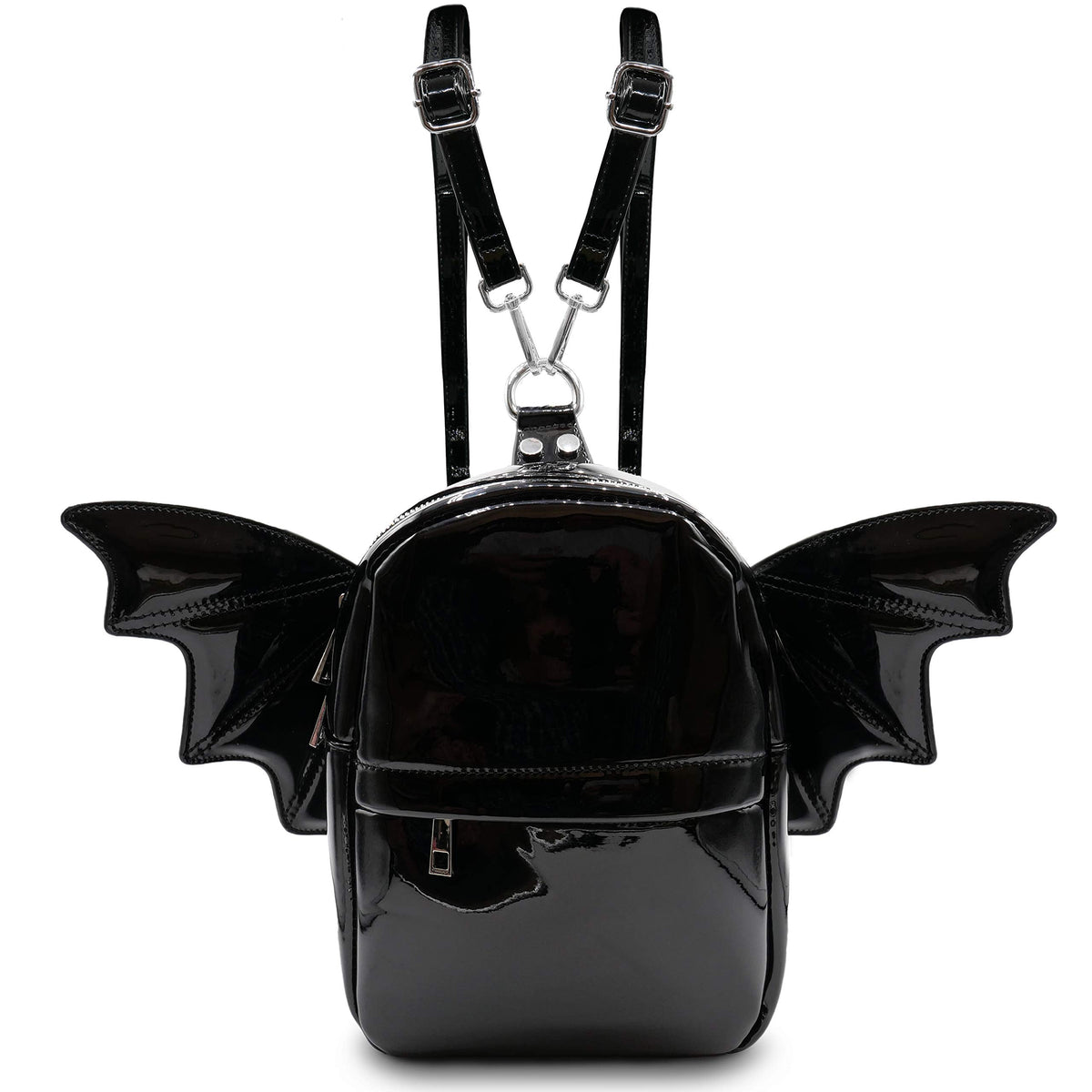 Prime Original Women Fashion Mini Backpack | Detachable Bat Angel Wing Shoulder Bag (Black Patent)