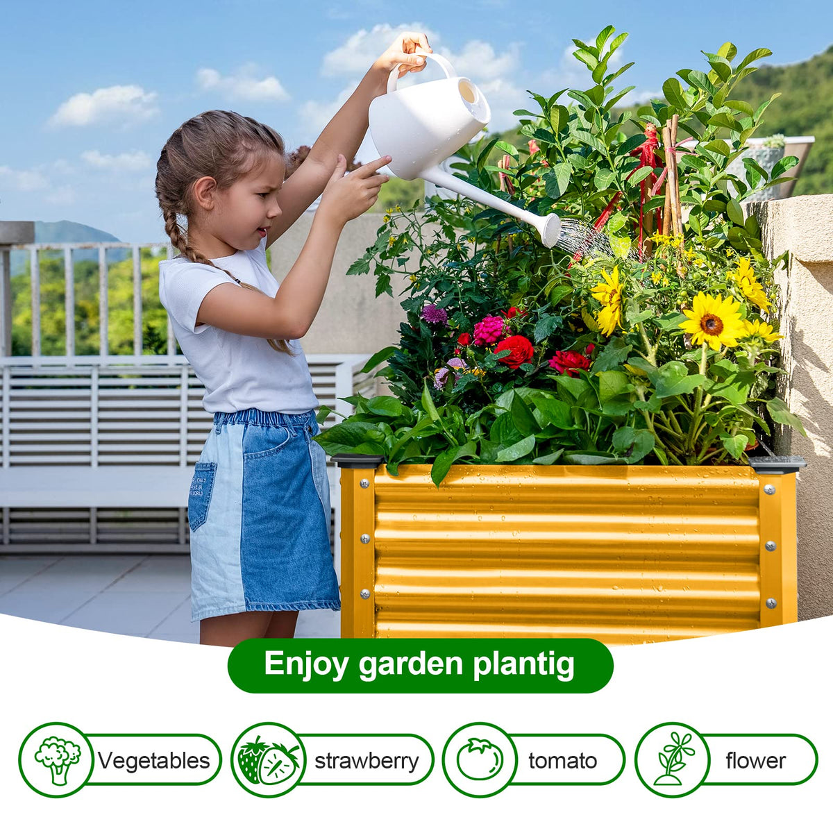 Land Guard Galvanized Raised Garden Bed with Legs, Galvanized Planter Raised Garden Boxes Outdoor(Yellow)