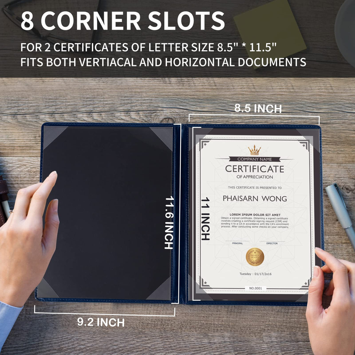HH-STUDIO CUSTOM Diploma Cover 8.5 x 11 Navy Blue Certificate Holder- US Letter Size Graduation Gifts Leatherette