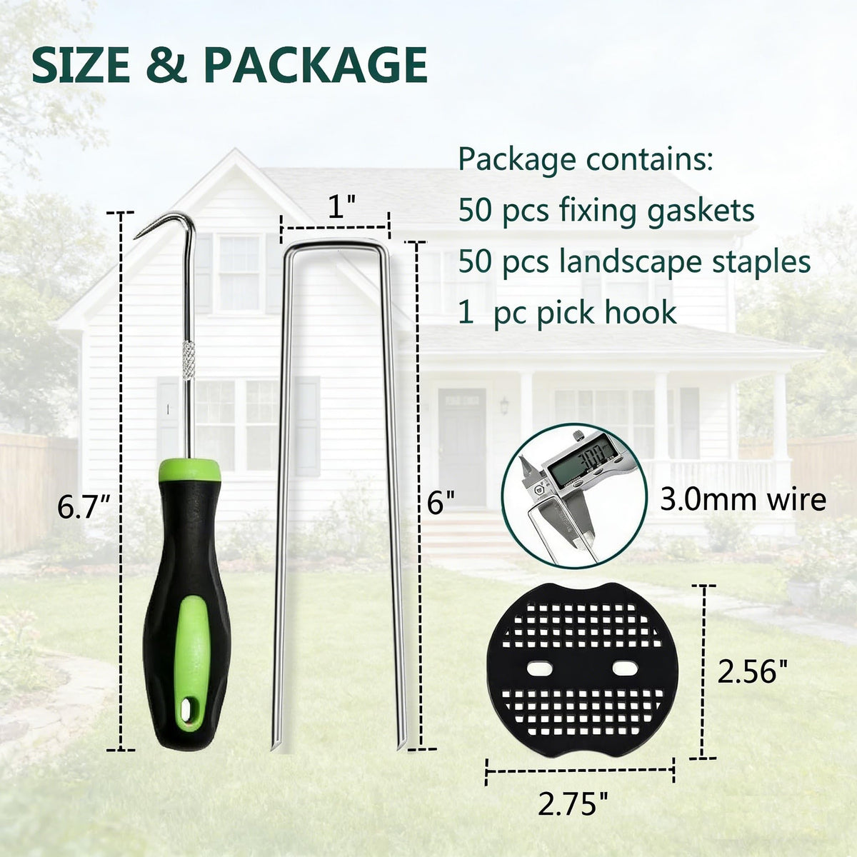 6 Inch 50 PCS Galvanized Landscape Staples with 50 PCS Gasket,Landscape Fabric Pins Stakes Lawn Ground Cover Graden Staples Spikes Weed Barrier Stakes