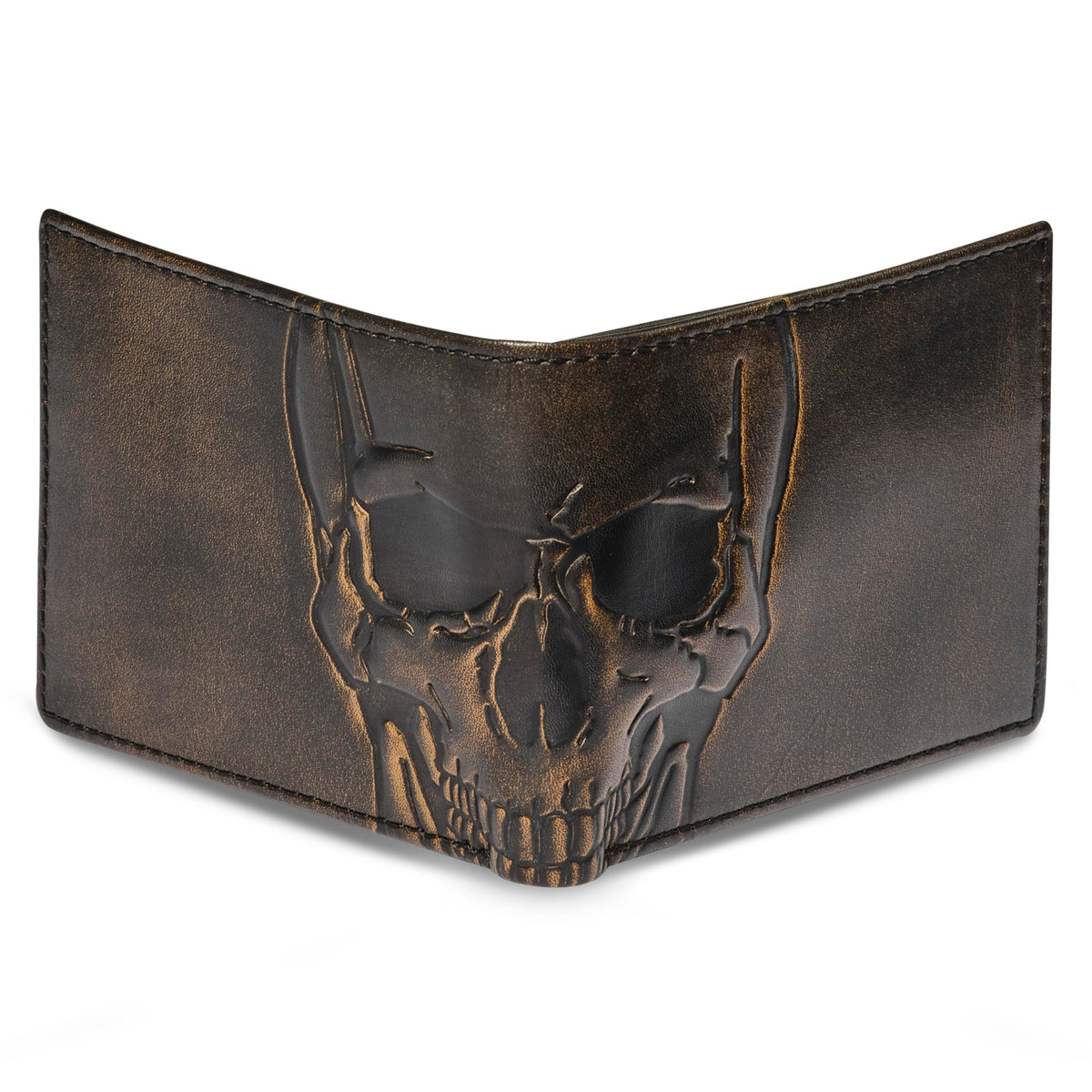 House of Jack Co. Skull Double ID Bifold Wallet for Men, Full Grain Leather Bifold Wallet, 2 ID Windows, 10 Card Slots, Skull Wallet, Black