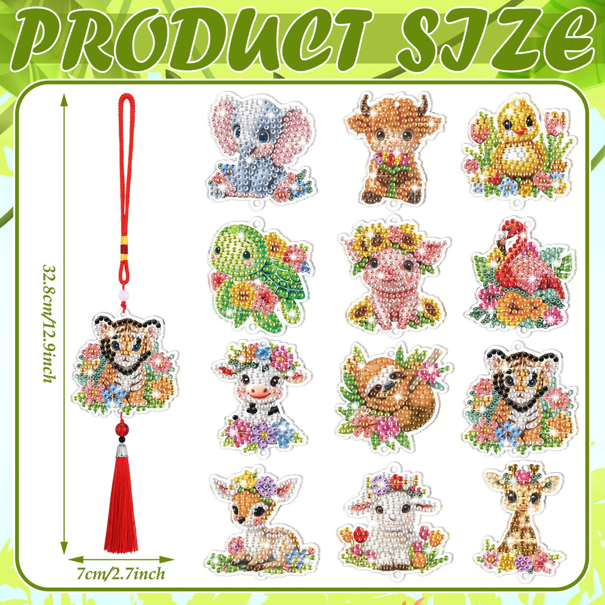 JenPen 12 Pcs Diamond Painting Car Ornaments Diamond Art Ornament for Car Double Sided Painting Hanging Ornament Crystal Gem Garden Decoration Paint DIY Kit(Animals)