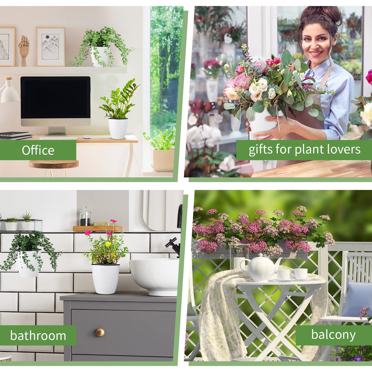 Yungyan 20 Sets 5" Self Watering Hanging Planter White Lazy Flower Pots Plastic Wall Propagation Window Wall Mount Planter with Hooks and Absorbent Cotton Ropes for Indoor Succulent Plants