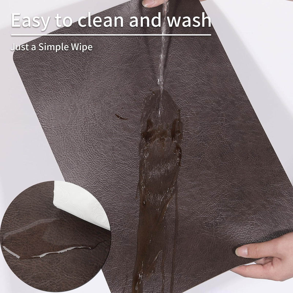 EDanle Cowhide Pattern Faux Leather Placemats Set of 4,Heat Resistant Non-Slip Waterproof Wipeable Washable Kitchen Dining PU Table Place Mats,Double-Sides Available,Black Brown