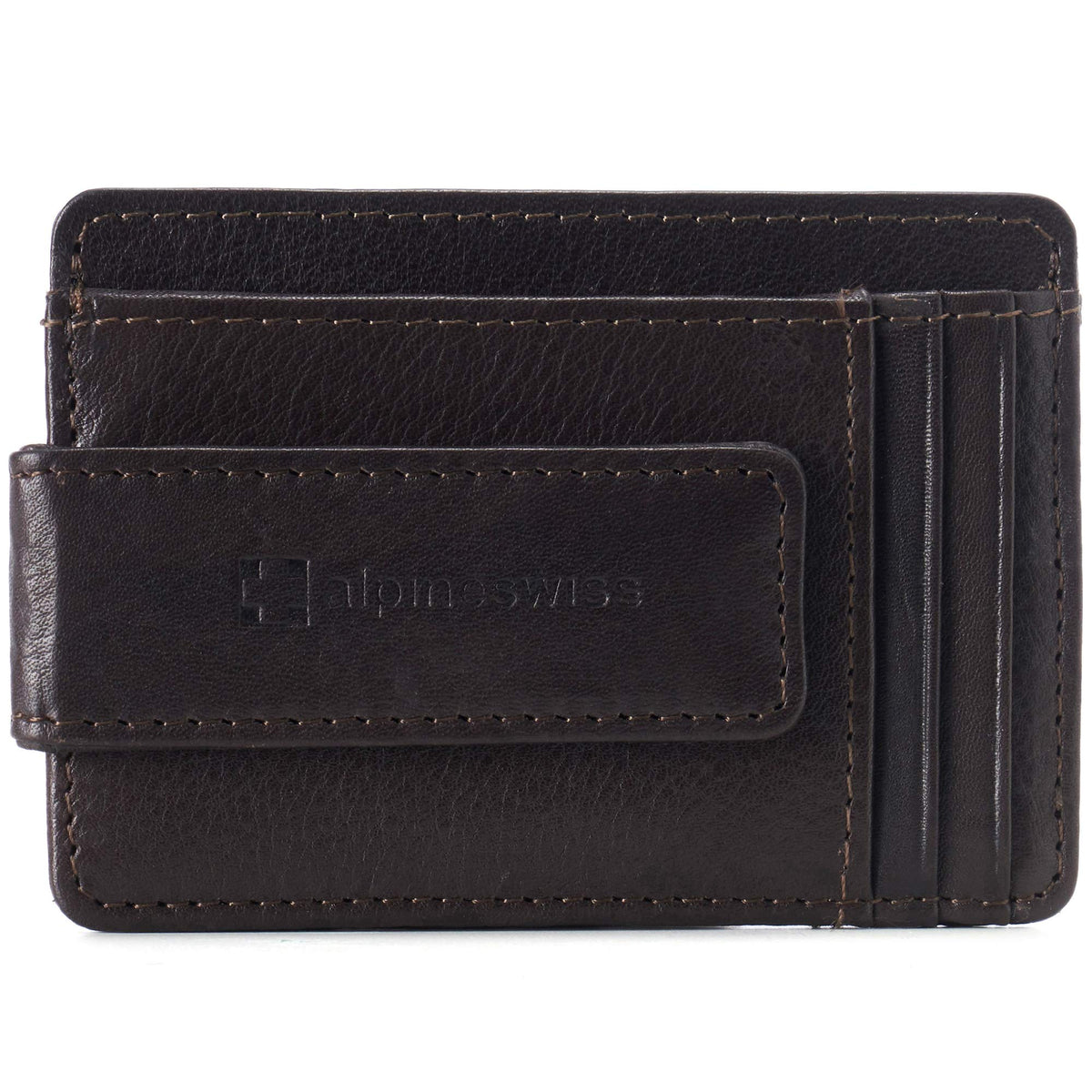 Alpine Swiss Harper Mens RFID Slim Money Clip Front Pocket Wallet Minimalist Leather ID Card Holder Brown
