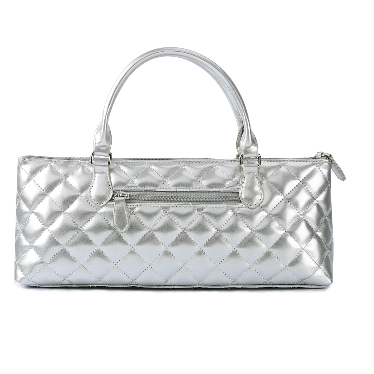Sachi La Soir'ee Faux Leather Insulated Wine Purse Clutch Tote Handbag | Stylish Women's Wine Carrier Cooler Bag (Silver Quilted)