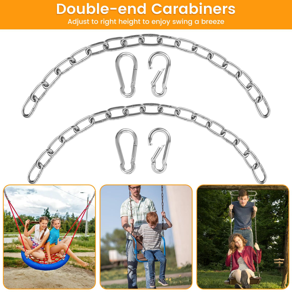 2 Pack 30 Inch Heavy Duty Chains for Swing, 440LB Hanging Chair Chain with 5/16 Thick Clasps, Adjustable Stainless Steel Chain Extension for Porch Tree Swing Hammock Chair Boxing Bag Yoga Gym