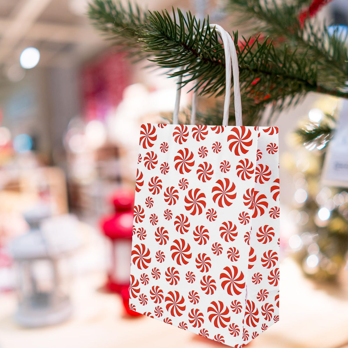 JarThenaAMCS 24 Pcs Christmas Paper Gift Bag Red Candy Cane Stripe Treat Bags with Handles Tissue Paper Candy Goodie Bags for Xmas Winter Party Favors Supplies