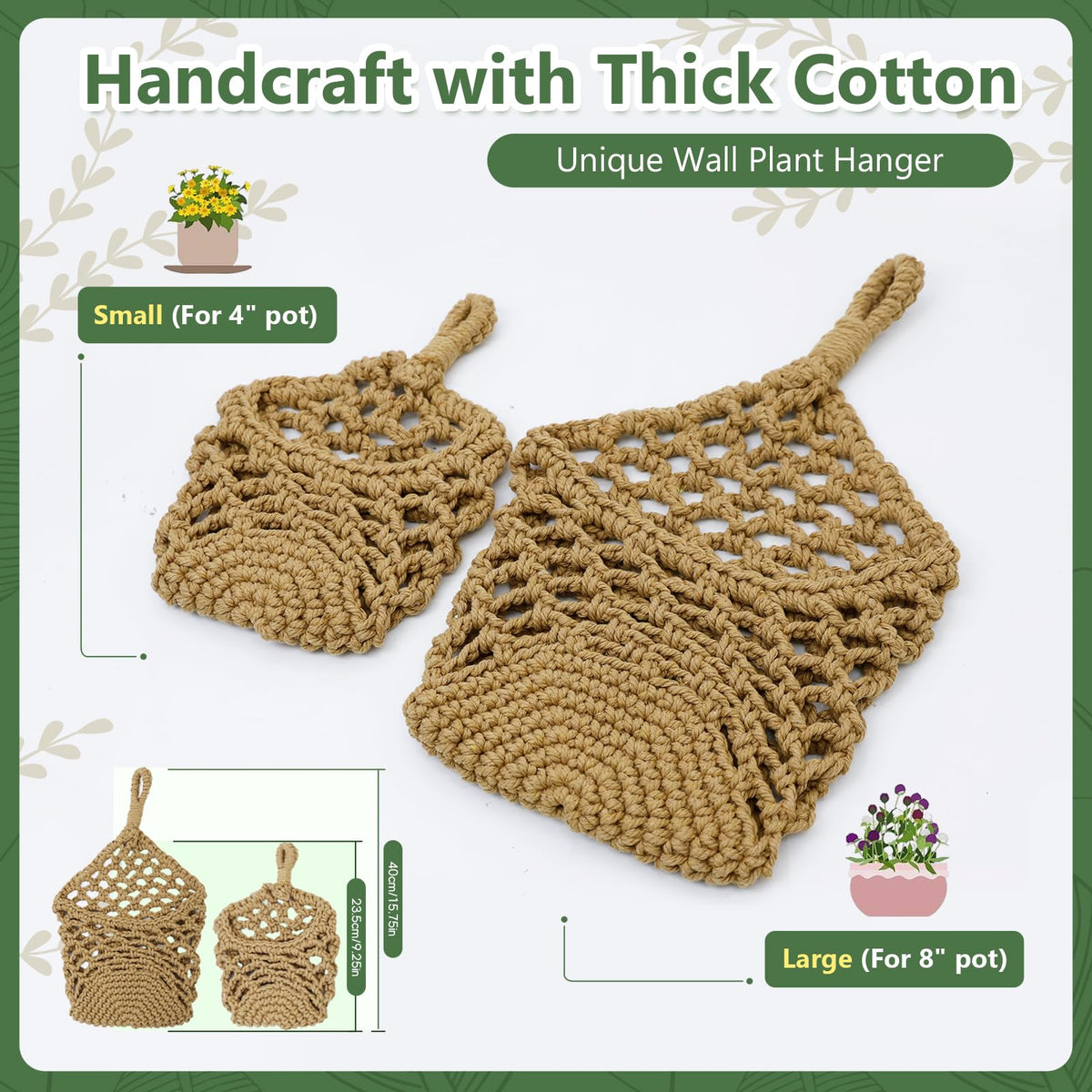 HOREAKHJ Macrame Wall Plant Hanger, Hanging Planter Basket Holder, Wall Planters for Indoor Plants, for Up to 4 Inch Pot (Brown, 4-Inch)