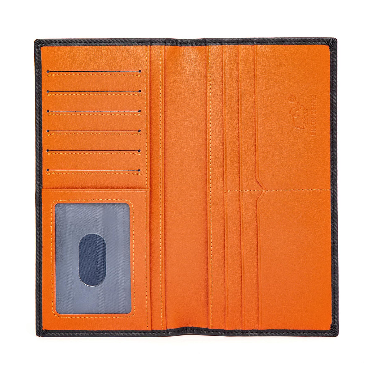 BISON DENIM RFID Bifold Wallets Slim Credit Card Wallet Real Leather Mens Long Wallet with Zipper Coin Pocket (W4470-Orange)
