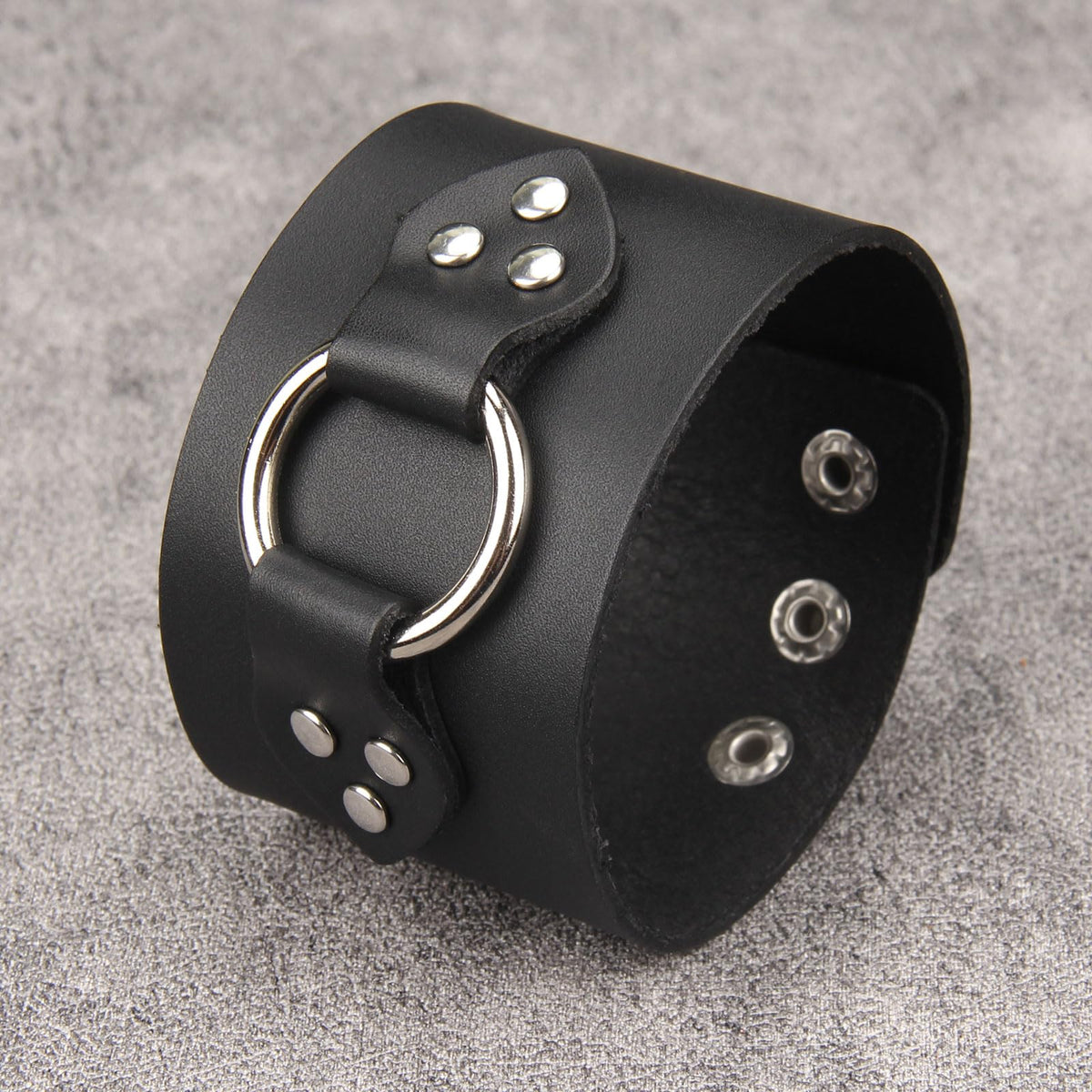Jeilwiy Mens Cuff Bracelet Punk Rock Bracelets Black Leather Bracelet for Men Women Plain Punk Leather Snap Bracelets