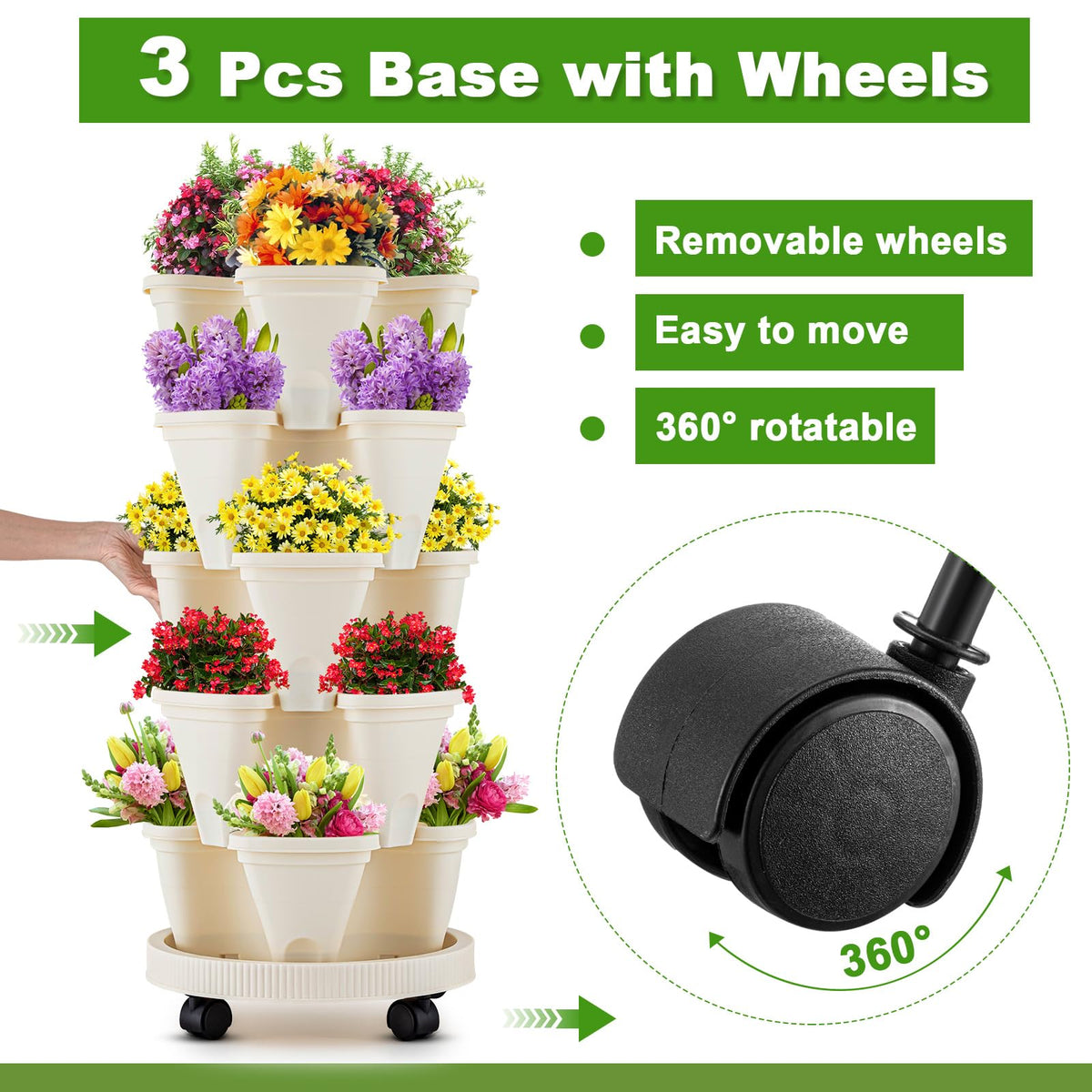 Nitial 3 Set 5 Tier Vertical Garden Planter Stackable Planters with Tray and Planting Tools Accessories for Indoor Outdoor Strawberries Herbs Peppers Flowers and Succulents