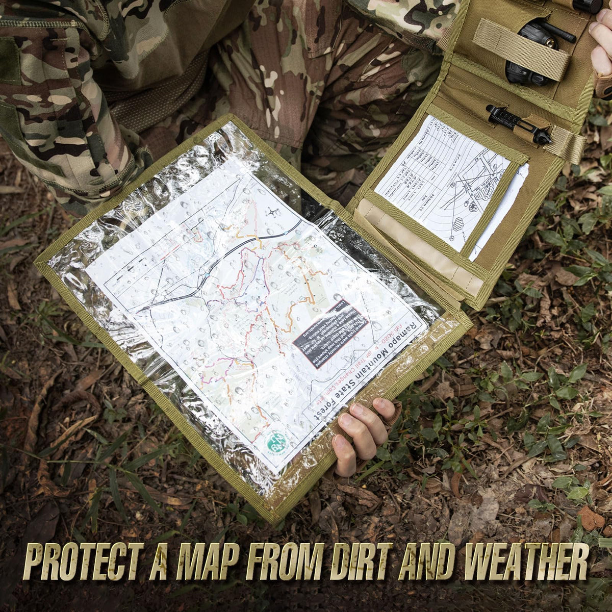 KOSIBATE Map Case, Military Map Protector, Water-resistant Map Pouch Holder for Outdoors or Hiking
