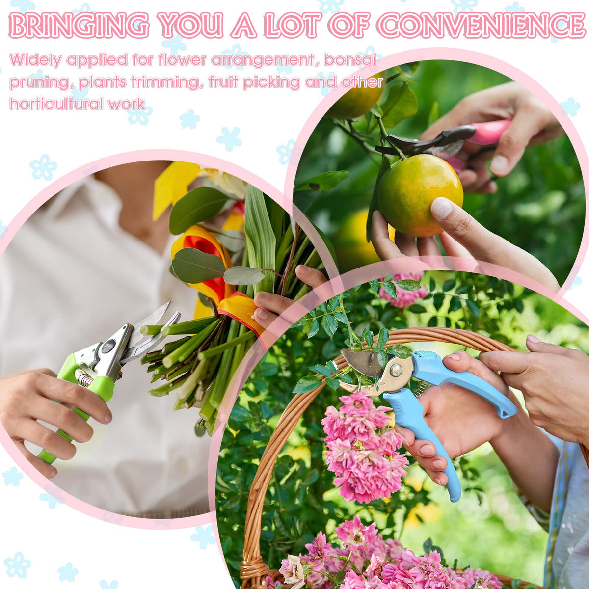 Jutom 8 Pcs Garden Shears Pruning Scissors Clippers Sharp Hand Pruners for Gardening Tools Cutting Flowers Trimming Plants Bonsai Fruits Picking, 4 Bypass Blade and 4 Straight Blade