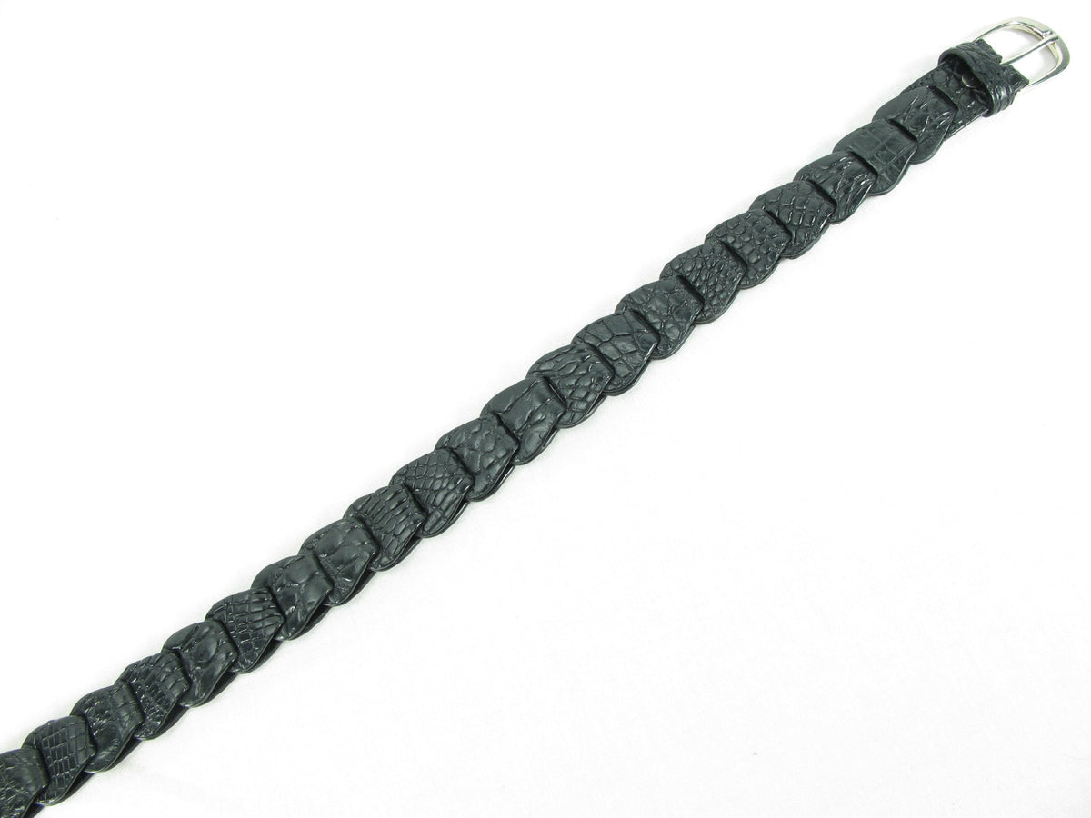 Pelgio Genuine Crocodile Skin Leather Women's Handmade Chain Belt 46" Long (Black)