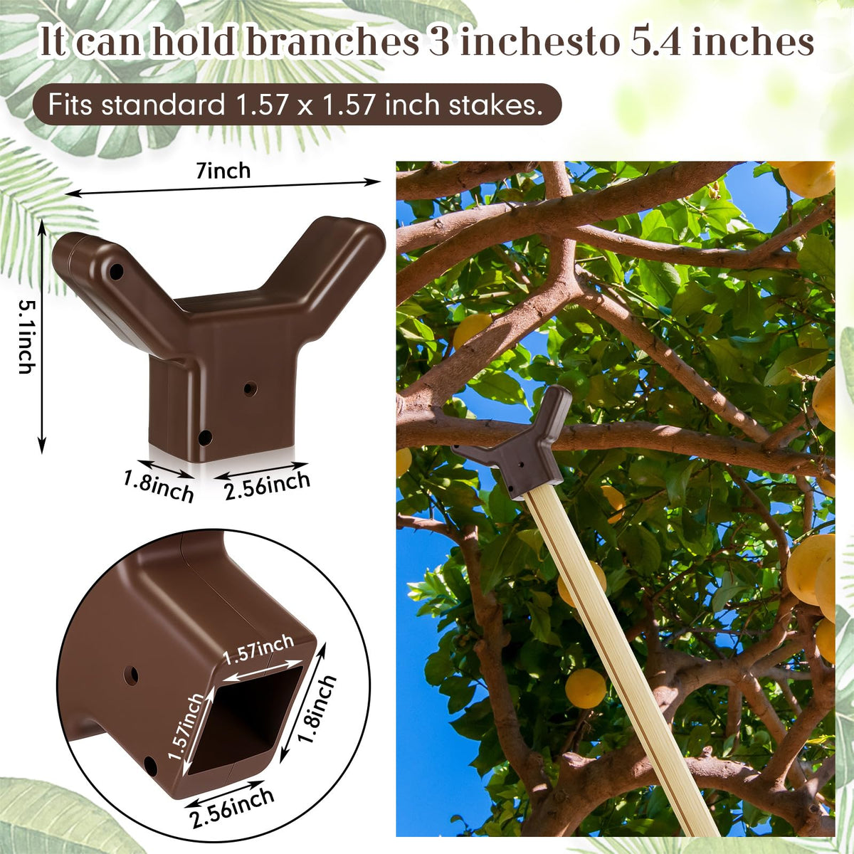 Yungyan 2 Pcs Tree Support, Plastic Fruit Branch Support Device Tree Brace Prevent Them from Breaking for Vineyards Ornamental Gardens Orchards Fits on Standard 1.57 x 1.57 Inch Lumber (Brown)