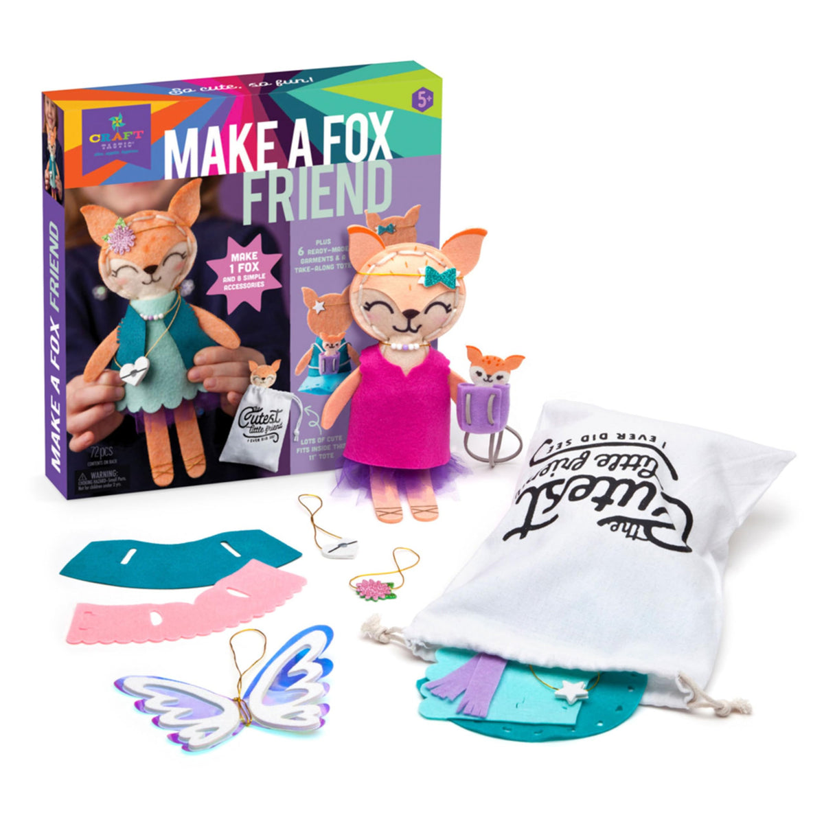 Craft-tastic – Make a Fox Friend Craft Kit – Learn to Make 1 Easy-to-Sew Stuffie with Clothes & Accessories