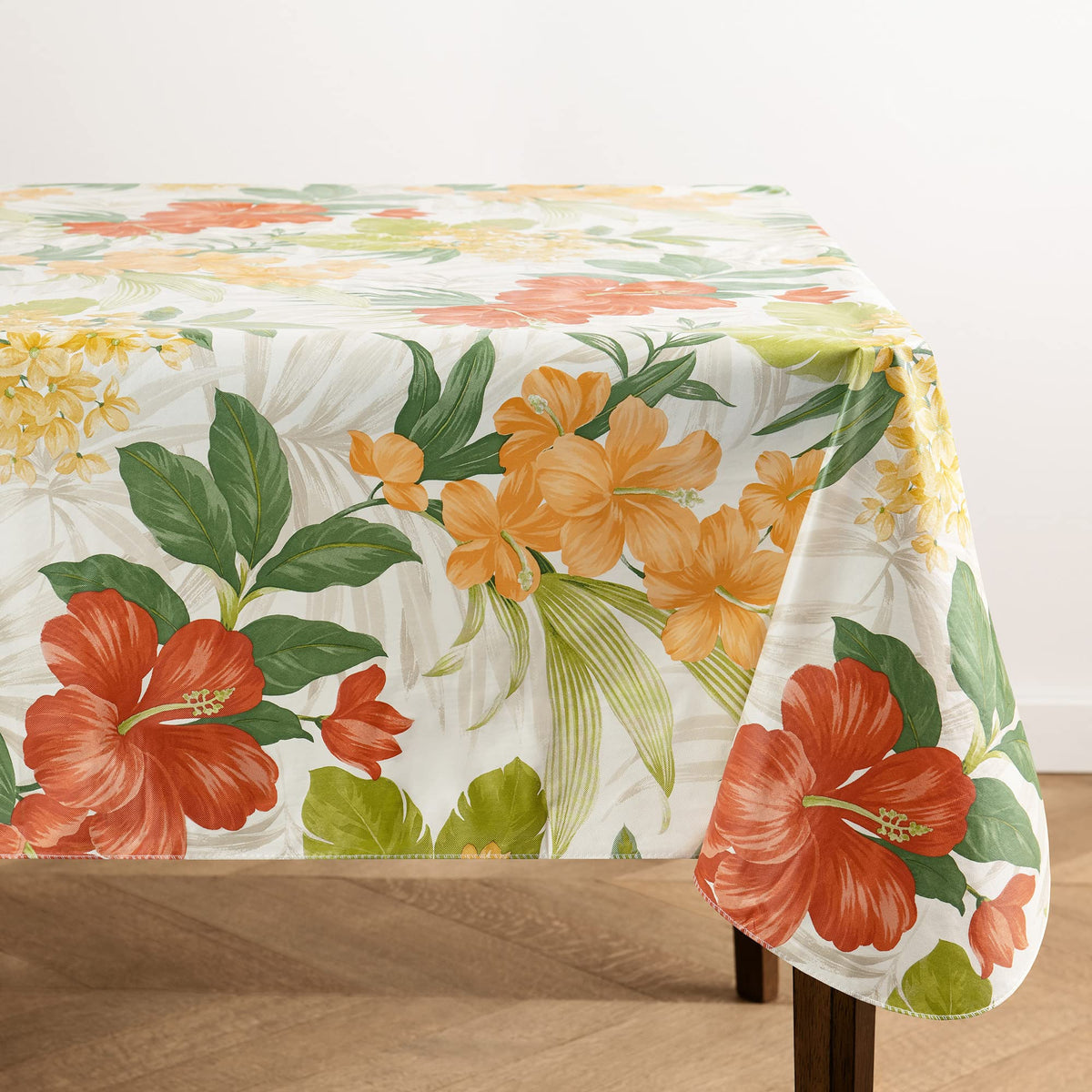 Elrene Home Fashions Callisto Tropical Floral Water- and Stain-Resistant Vinyl Tablecloth with Flannel Backing, 52 Inches X 70 Inches, Rectangle, Yellow