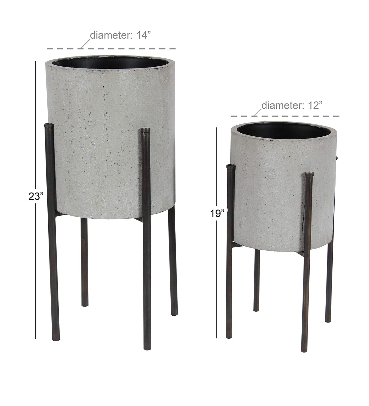 Deco 79 Metal Indoor Outdoor Planter Textured Exterior Large Planter Pot, Set of 2 Planters 19", 23"H, Light Gray