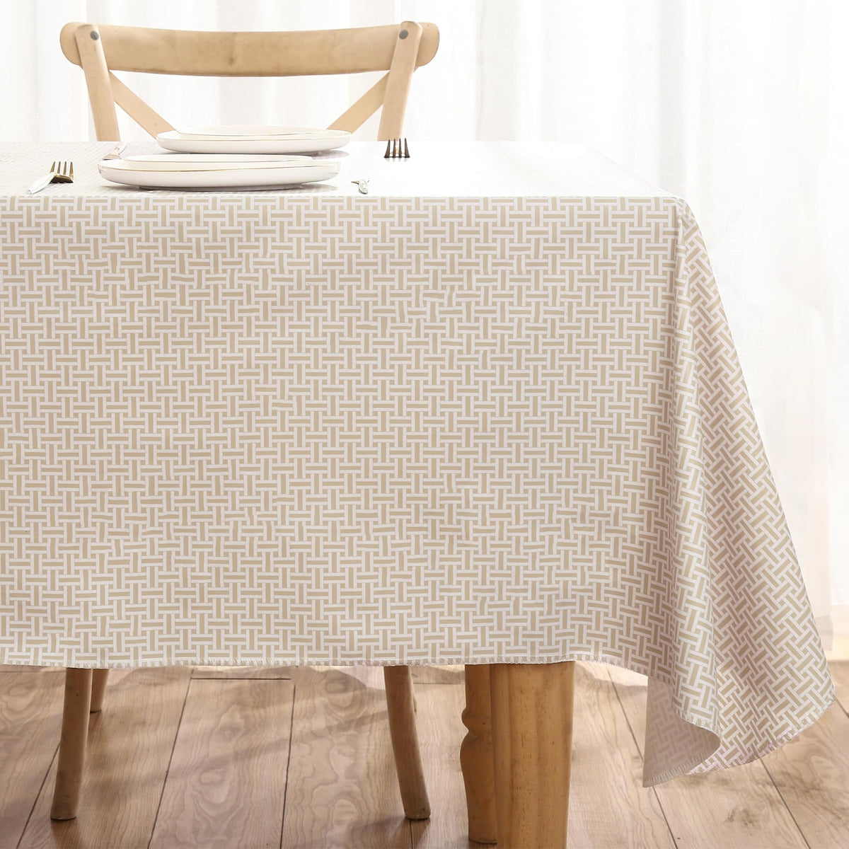 Walrus Heavy Duty Vinyl Tablecloth with Flannel Backing Waterproof Oil-Proof Plastic Table Cloth Stain-Resistant Wipeable Rectangle or Square Table Cover for Indoor and Outdoor (Weaving, 54X54 Inch)
