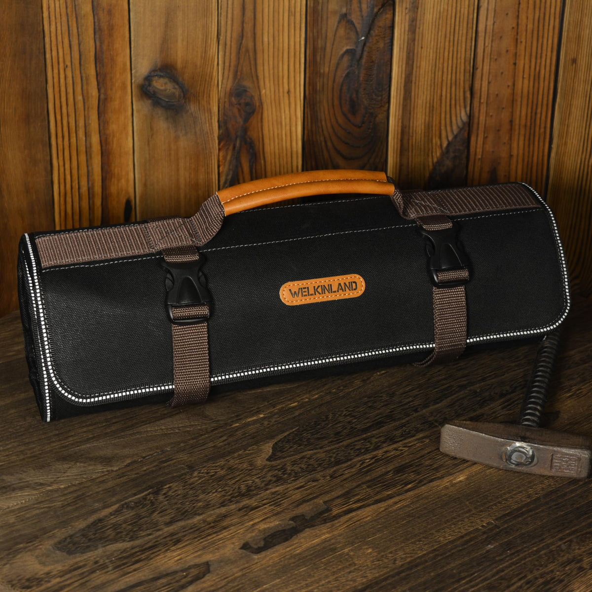 WELKINLAND 18-Pockets Waxed Canvas Tool Roll, Heavy-Duty tool bag roll, Waterproof tool roll up bag, 17" Canvas tool roll, Screwdriver roll up bag